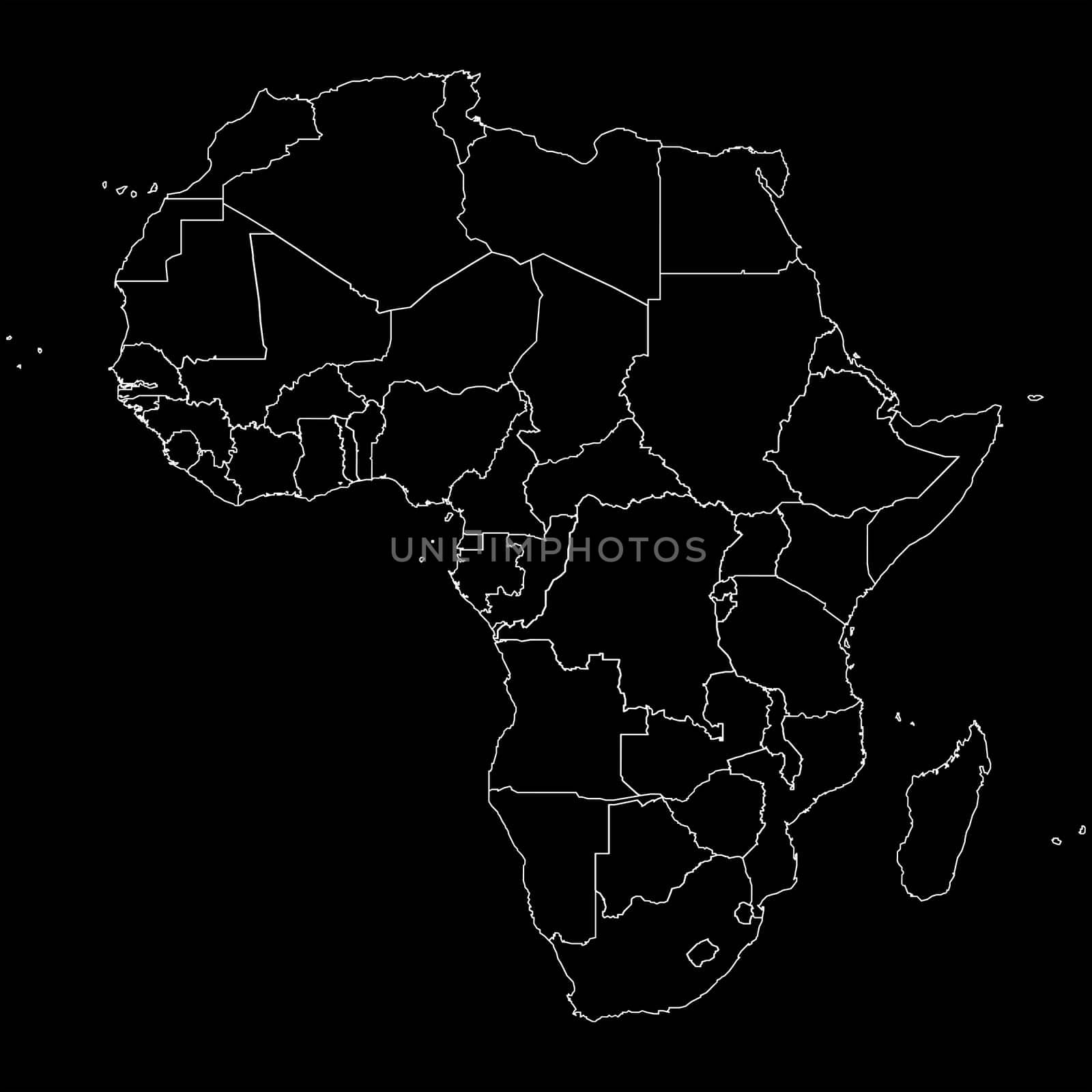 Outline map of the African continent and countries