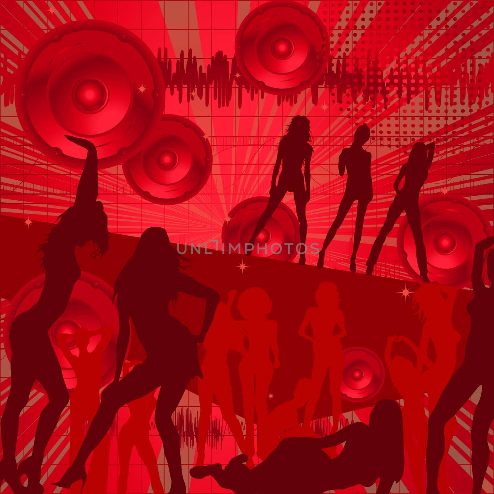 Abstract dancing party card in red tones