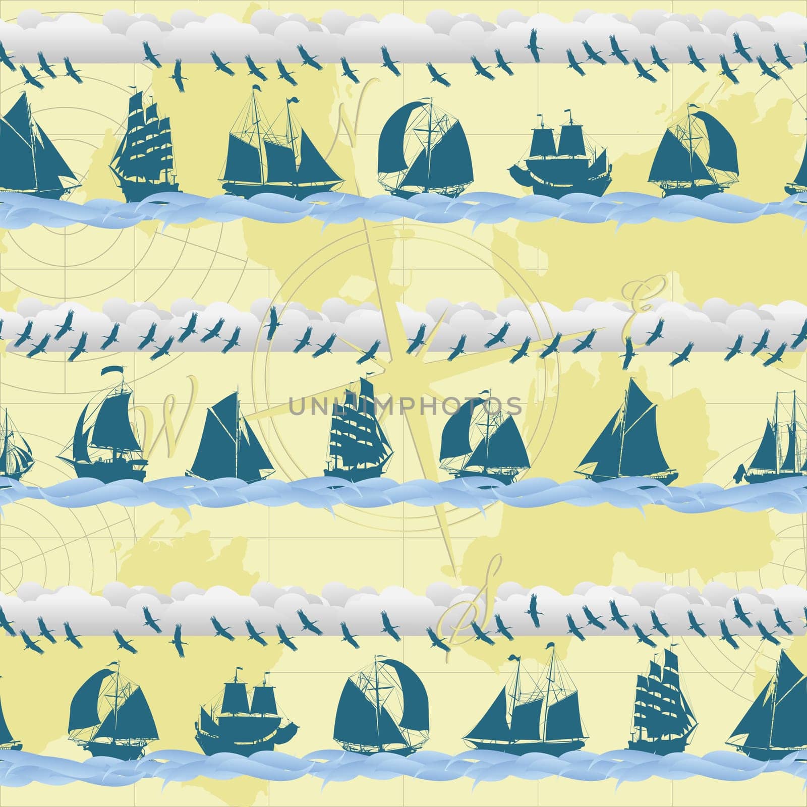 Seamless pattern with sailing ships