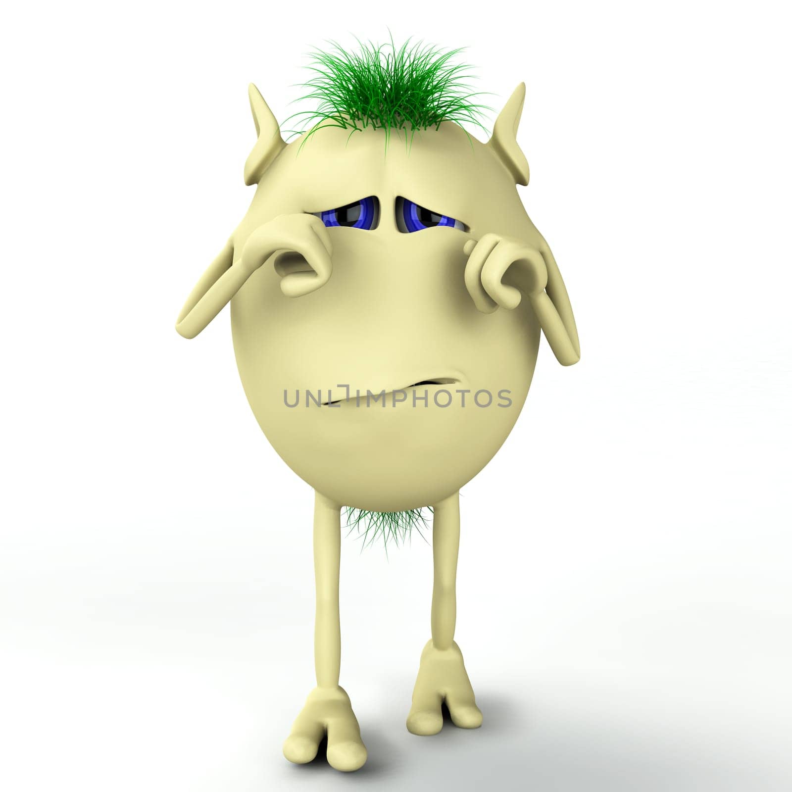 3d character puppet is crying and depressed