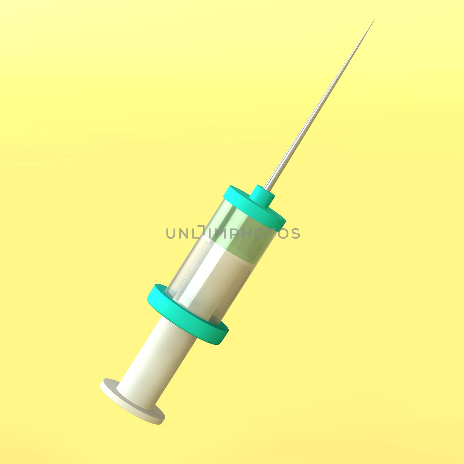 3d precision syringe isolated on yellow background