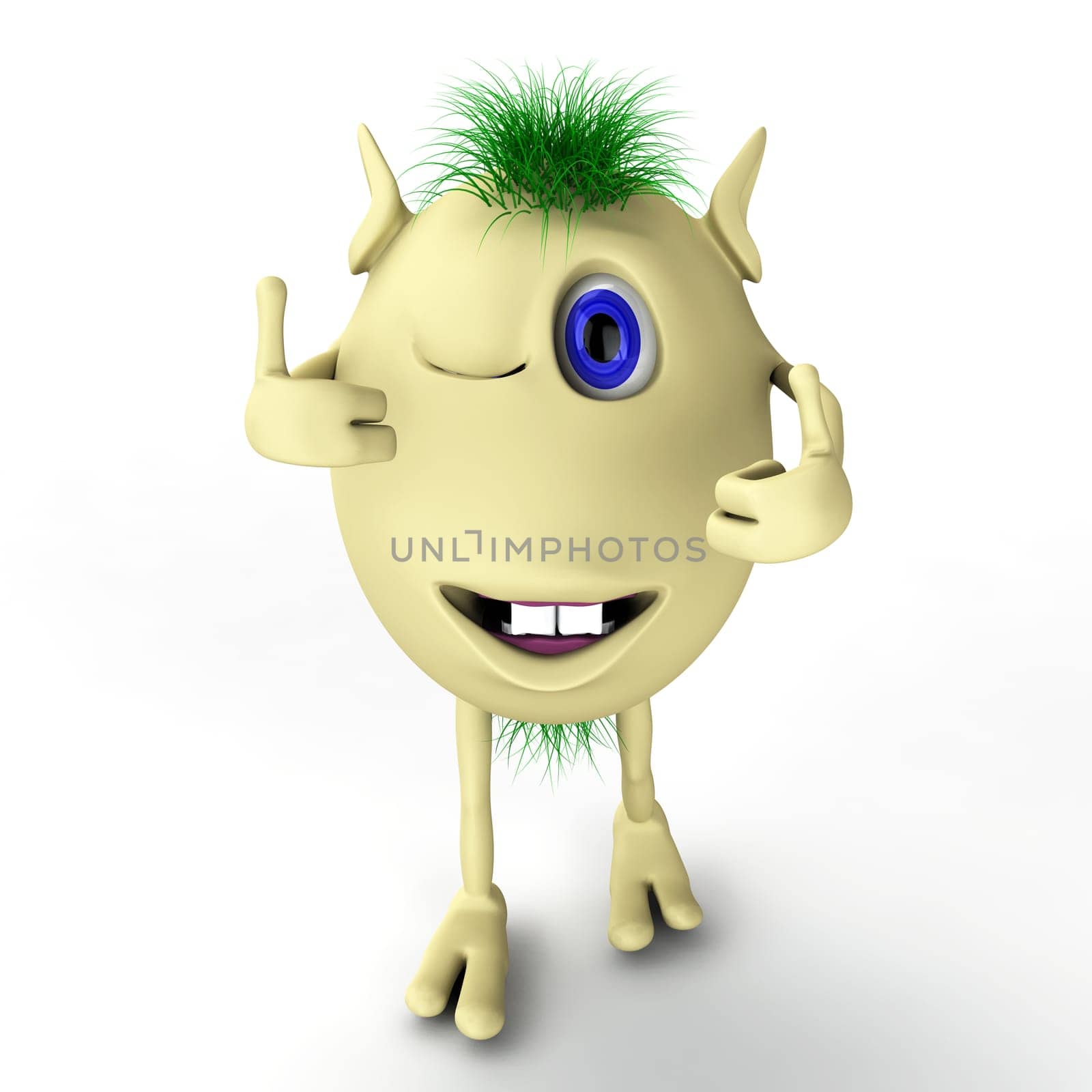 3d funny character puppet with thumbs-up on white