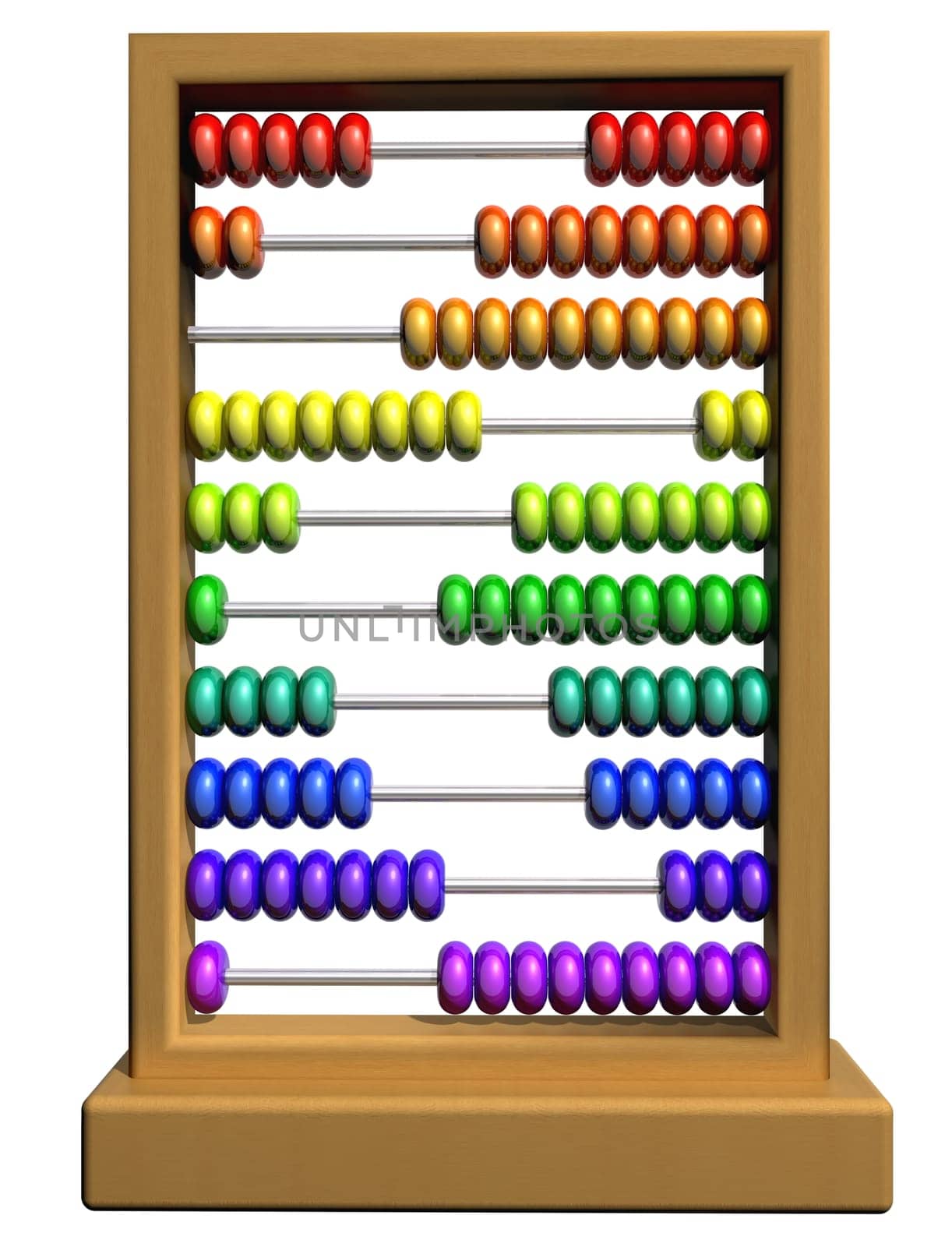 Isolated illustration of an abacus with rows of brightly colored beads