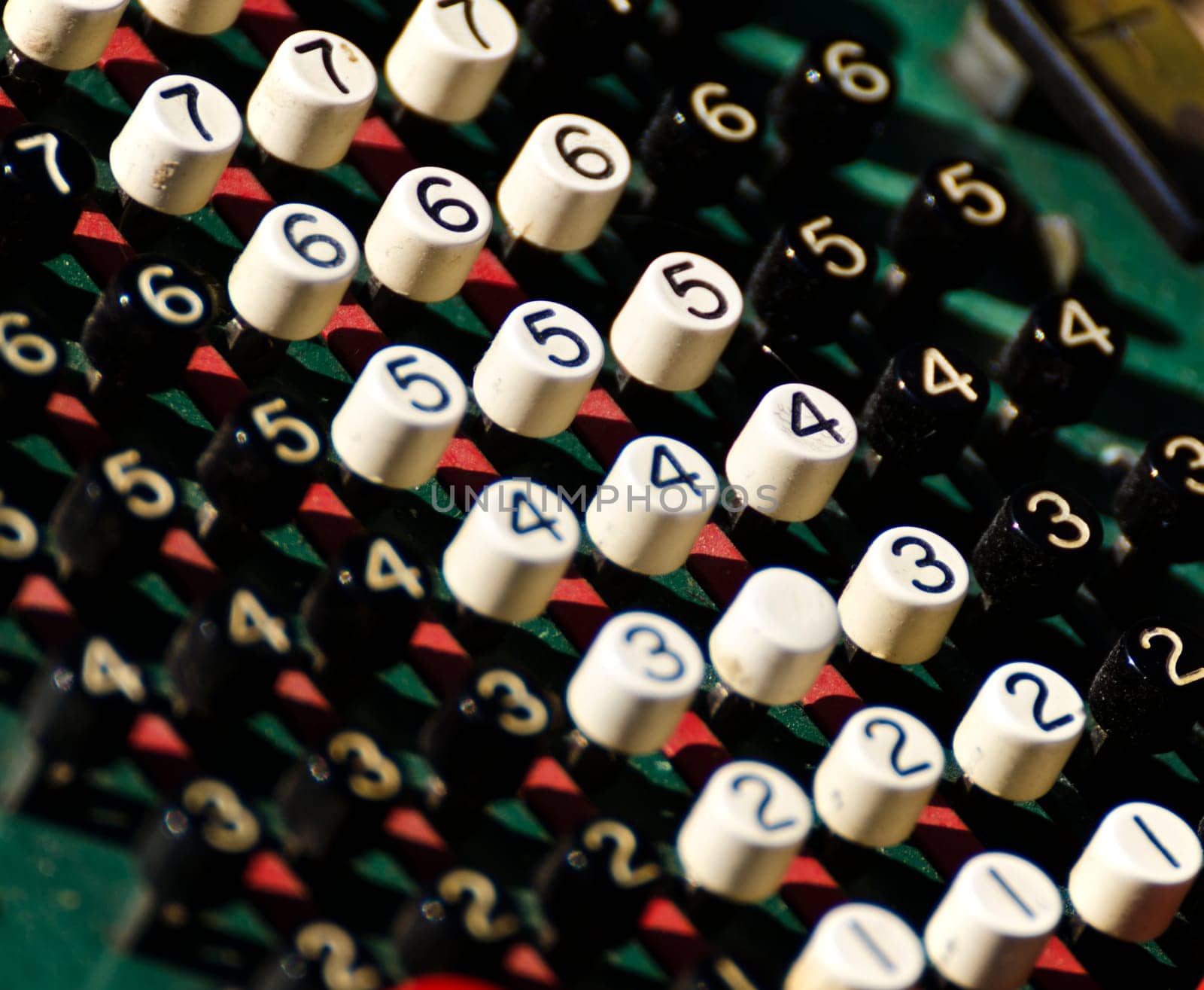 a close-up of the keys of an old calculator