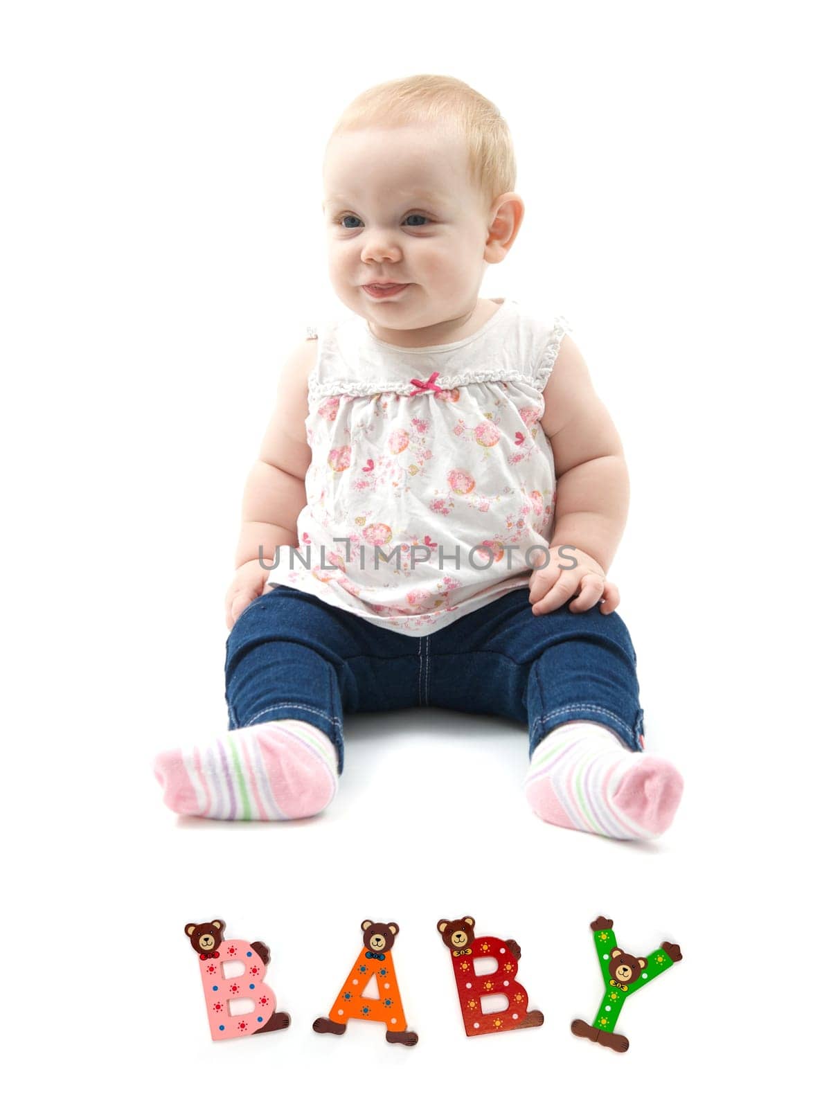 A baby isolated against a white background