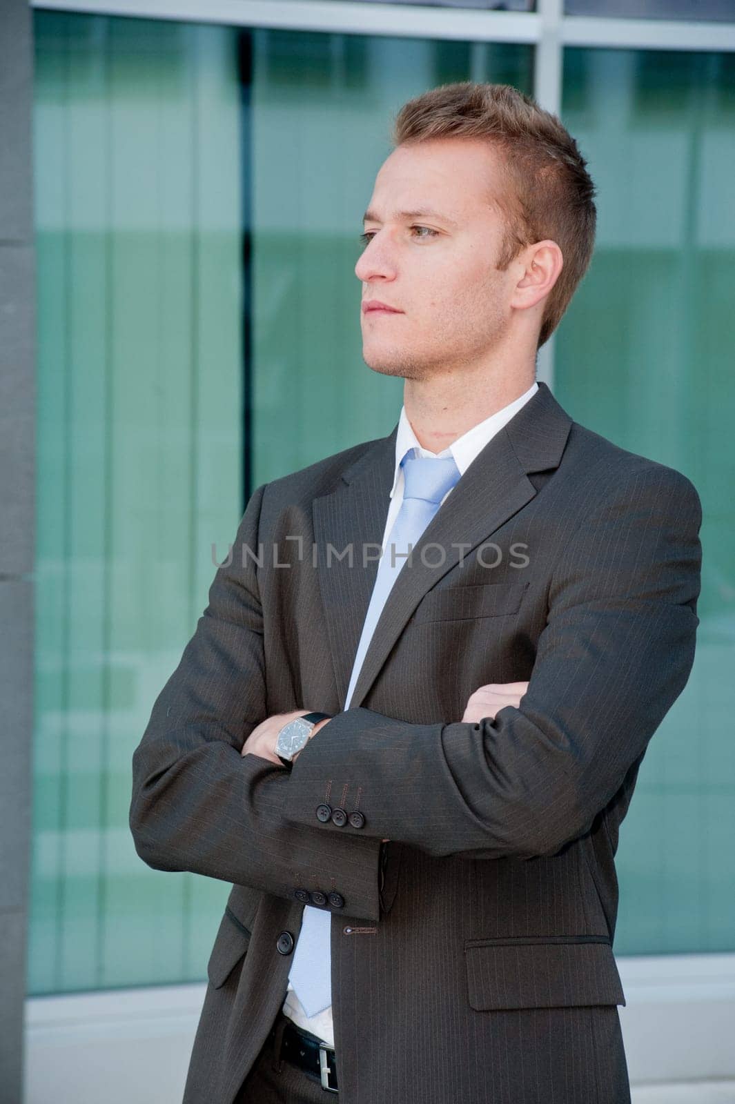 Young business man looking to the future