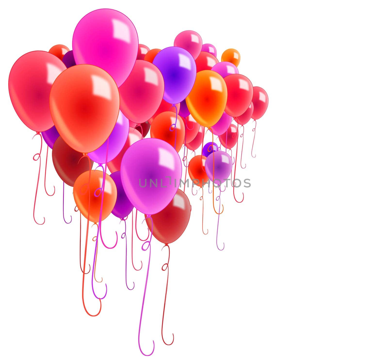 Red,purple and orange balloons on white background