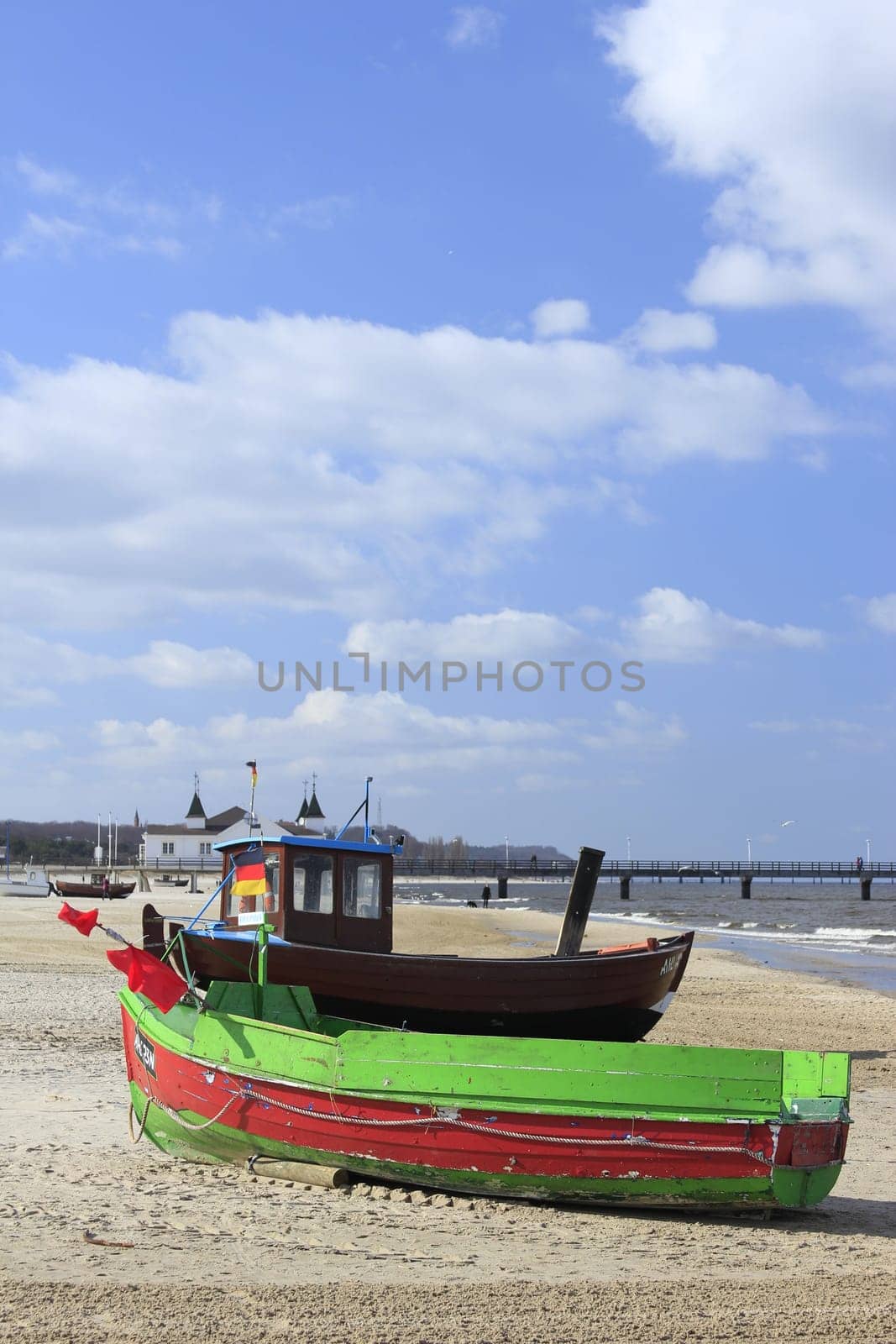 Fishing boat on the beach of the Baltic Sea on the island of Usedom