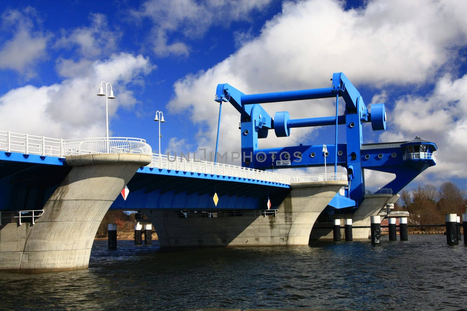 Wolgast lift bridge,called the "Blue Wonder"",over the Peenestrom to the island of Usedom"