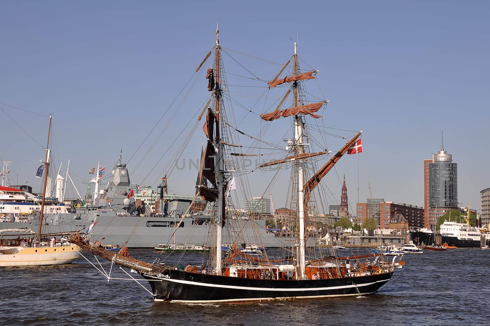 Sailing ship in the port of Hamburg