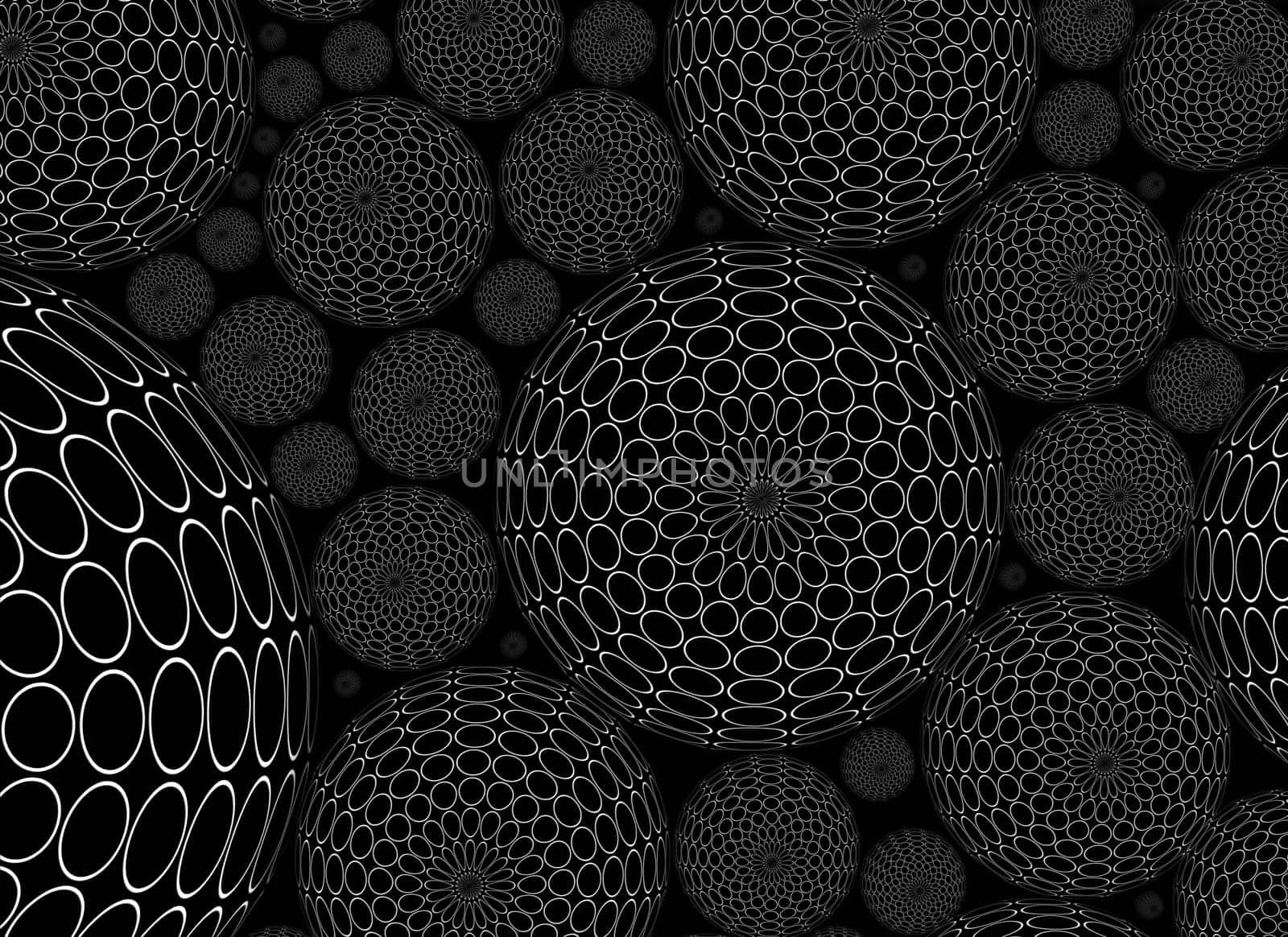 Illustration of abstract organic black and white spheres