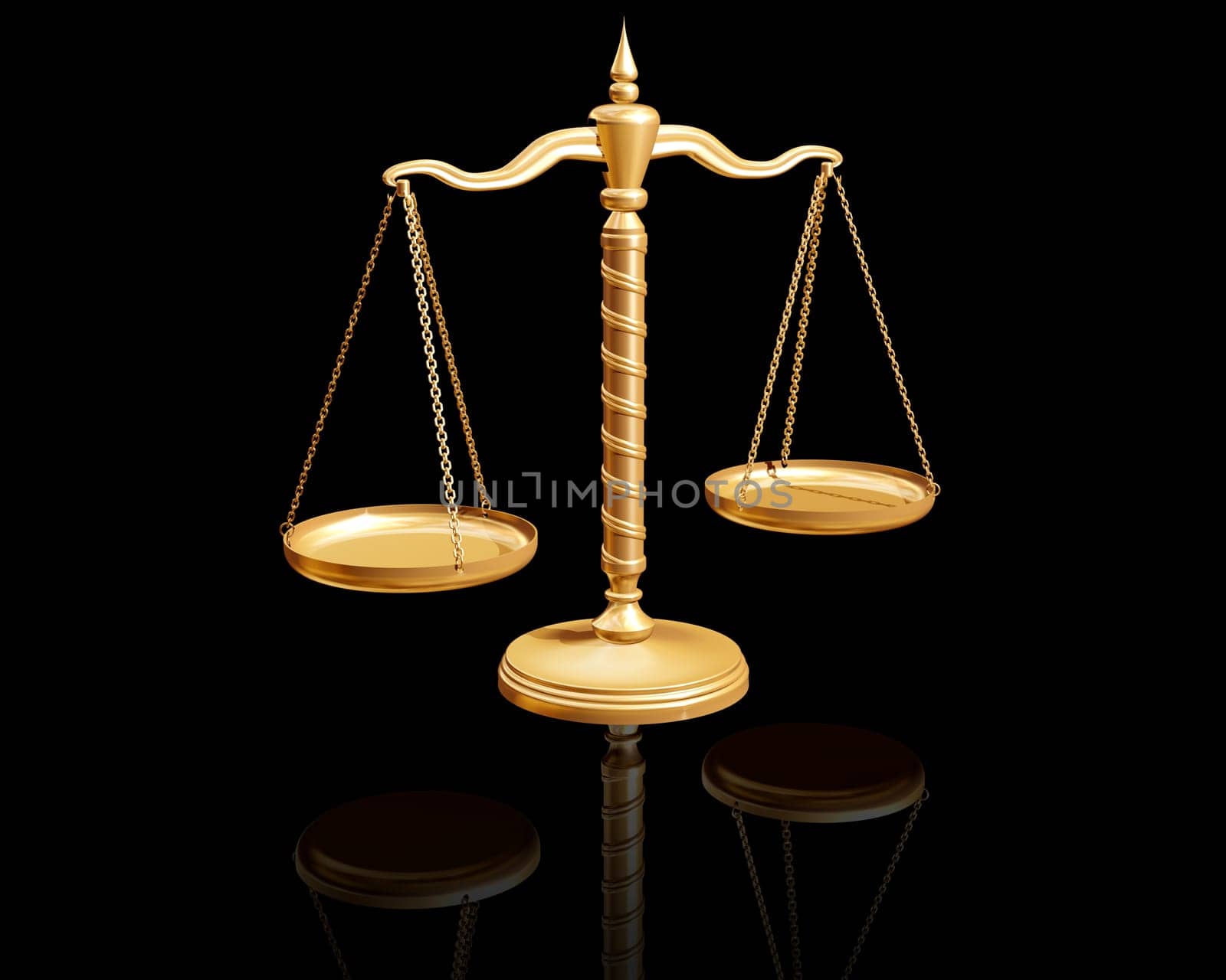 Ornate balance with a black background on a highly reflective surface