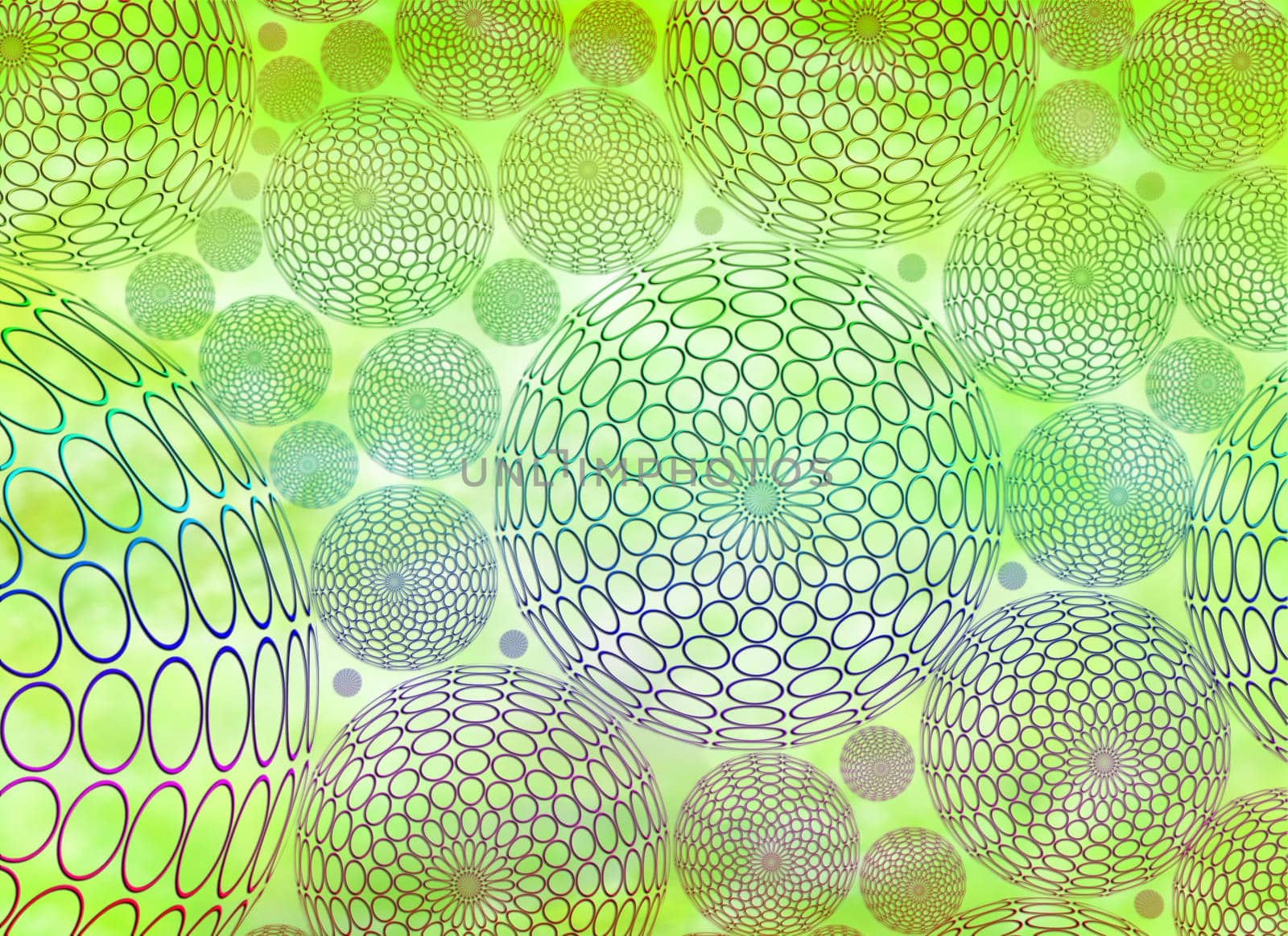 Illustration of green organic spheres on a neutral background