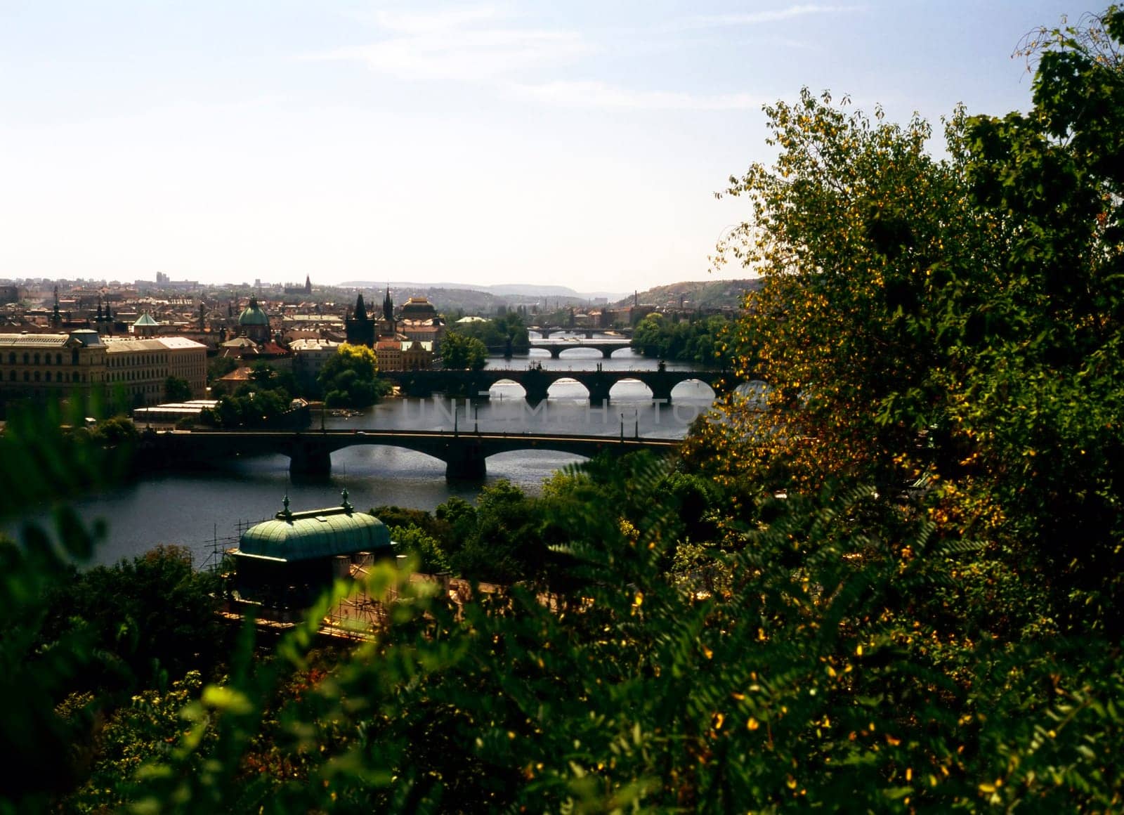 View of River Vltava and bridges in Prague
