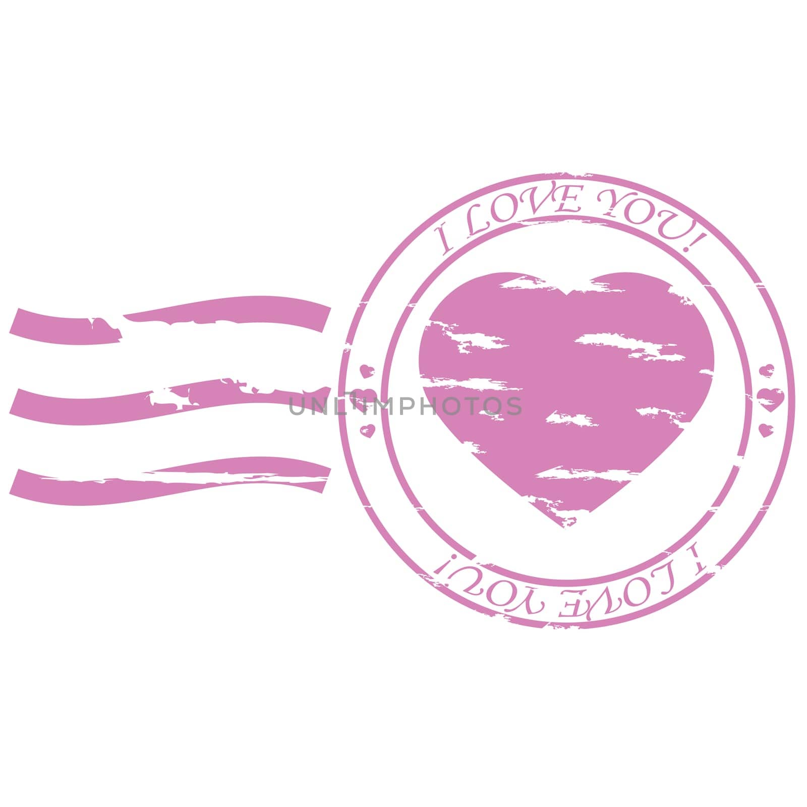 Illustration of a postal stamp with a heart in the middle and the words &#039 I love you&#039  around it
