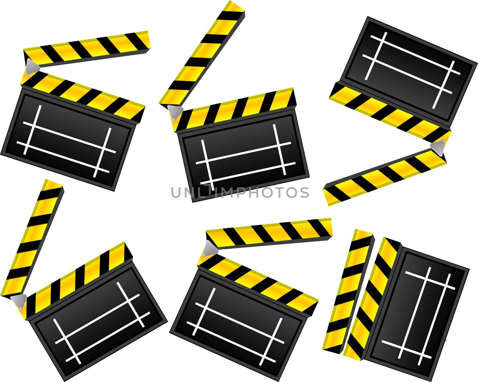 Movie/cinema clapboard set over white background
