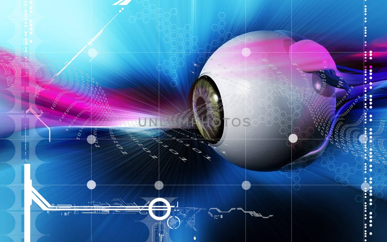 Digital illustration of eye in colour background
