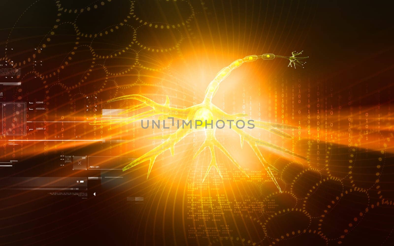 Digital illustration of neuron in colour background