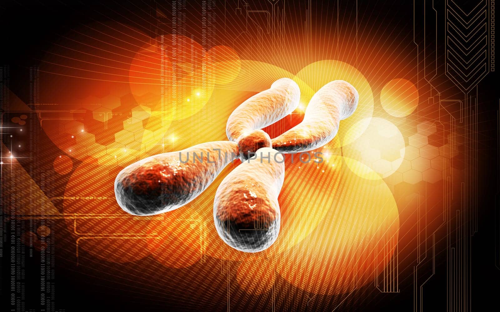 Digital illustration of chromosome in colour background