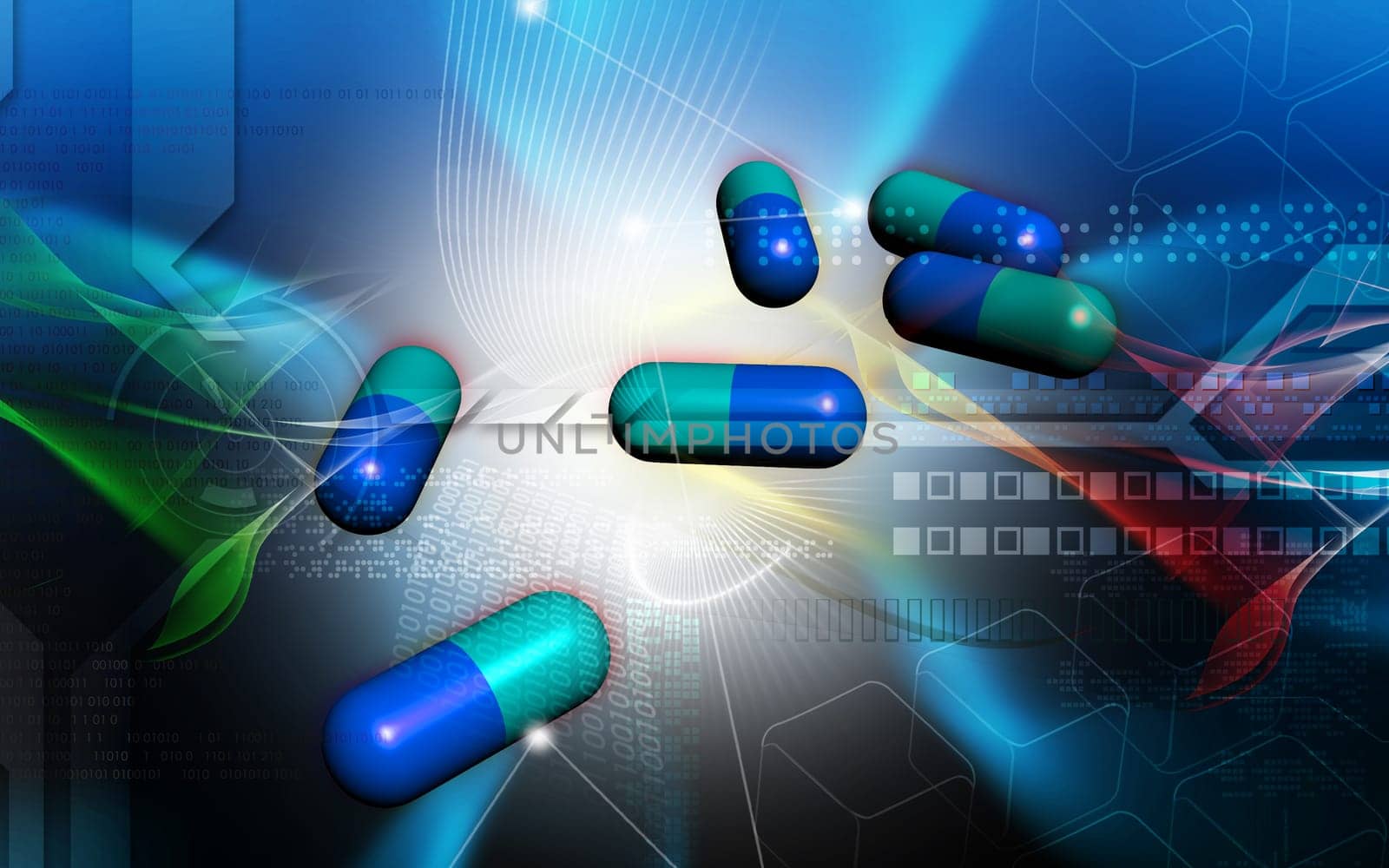 Digital illustration of capsule in colour background