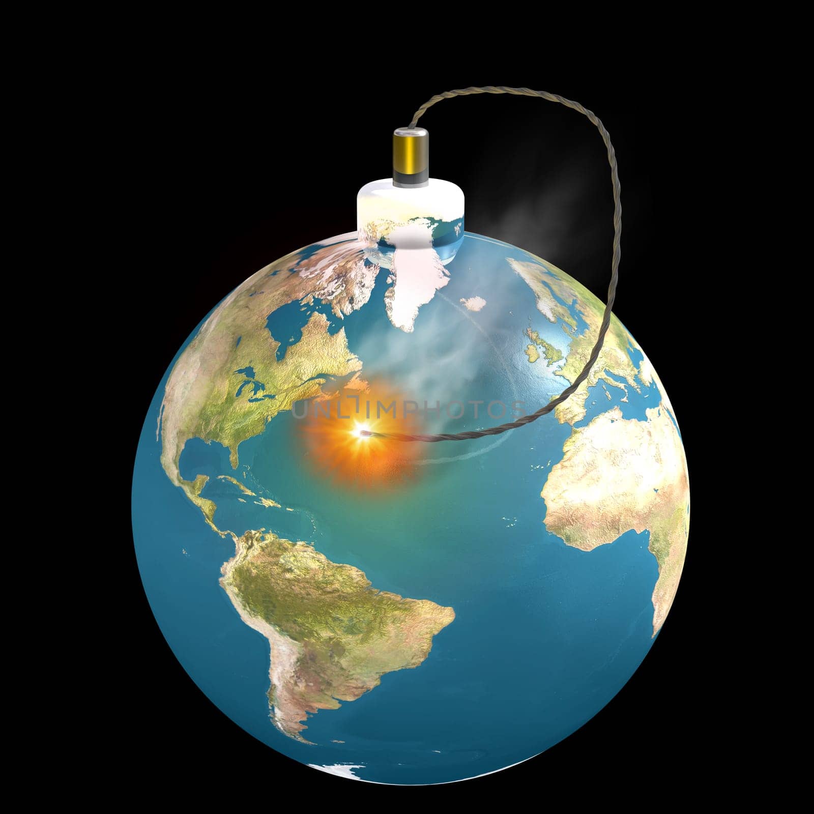 Illustration of the earth as a bomb with a lit fuse symbolizing that time is running out
