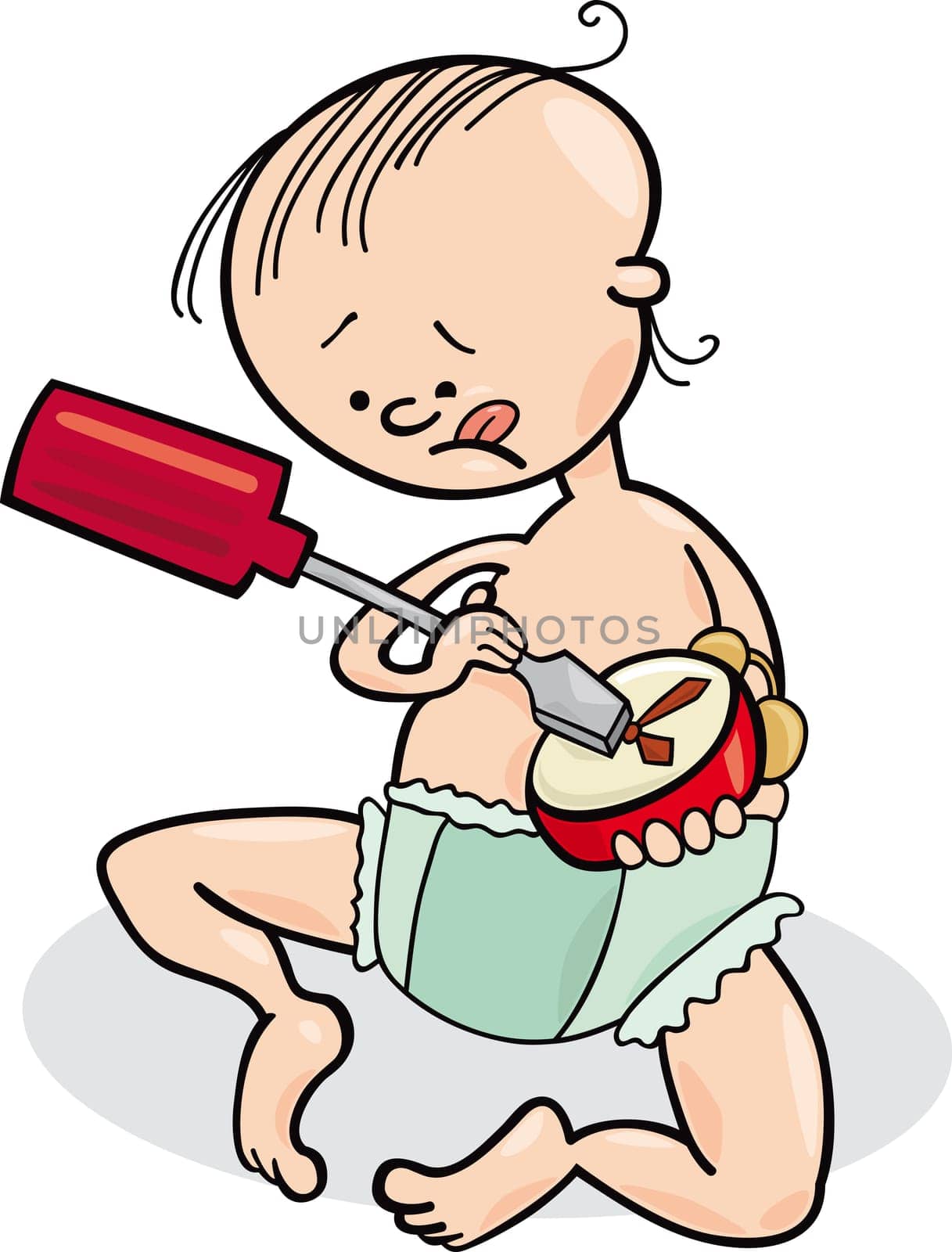 illustration of baby boy destroying the clock