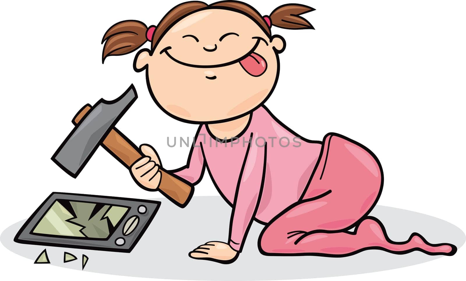 illustration of baby girl destroying the smartphone
