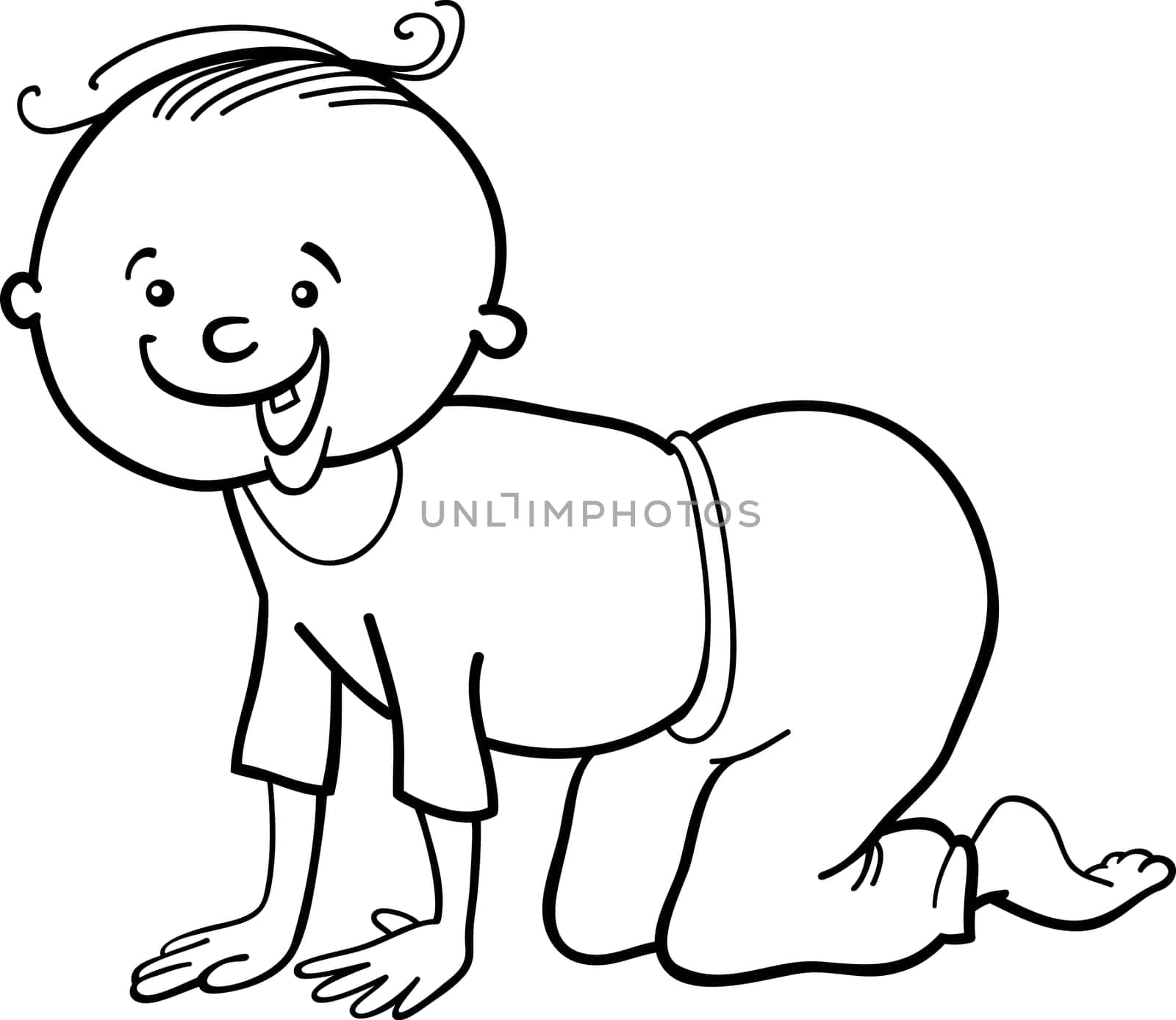 illustration of baby boy crawling on all fours for coloring book
