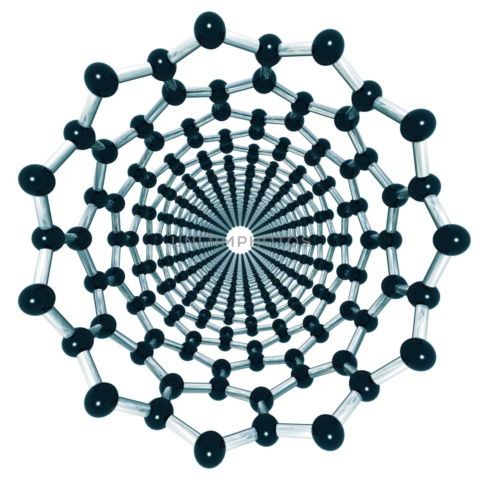Isolated illustration looking down a carbon nanotube