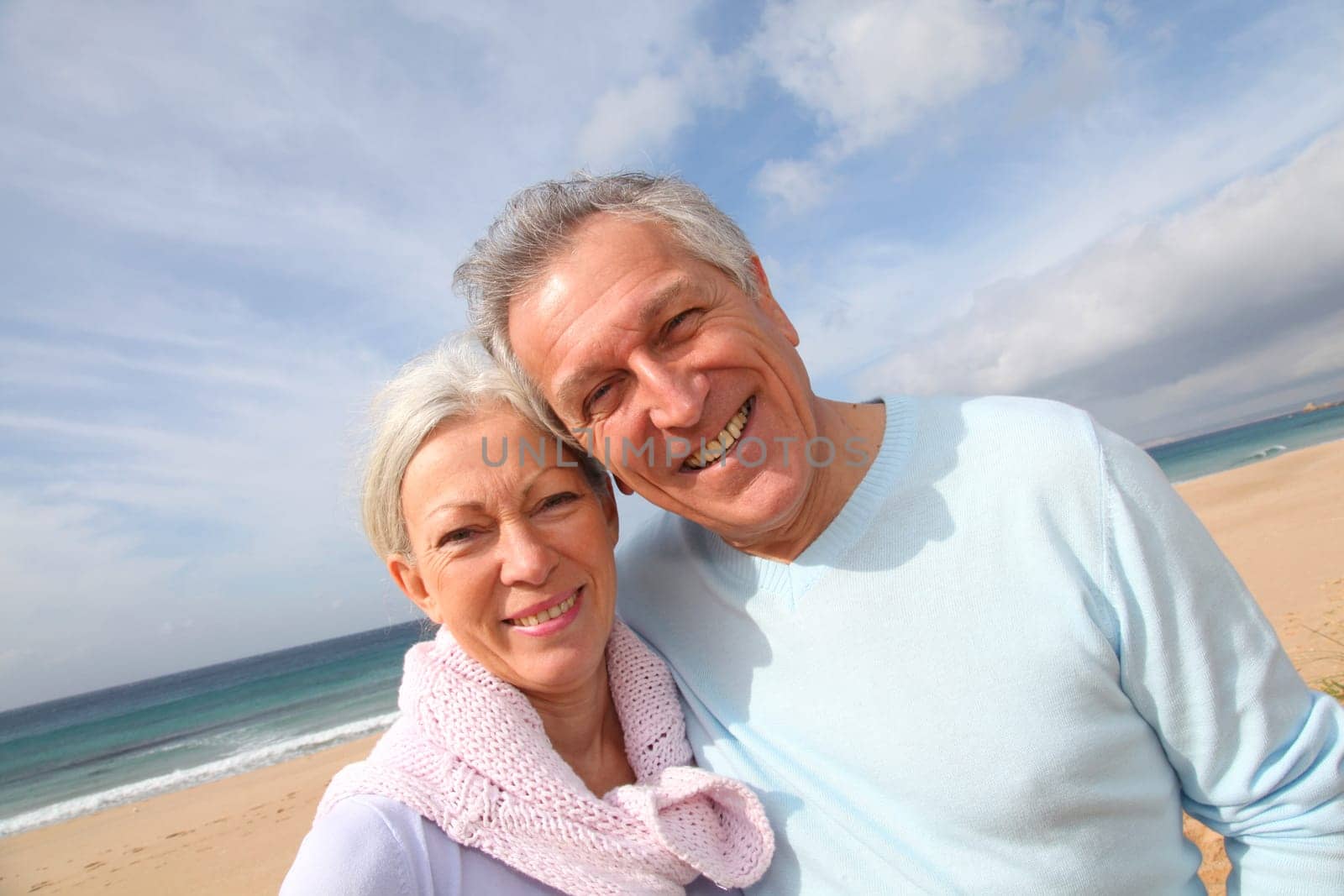 Happy senior couple at the beach