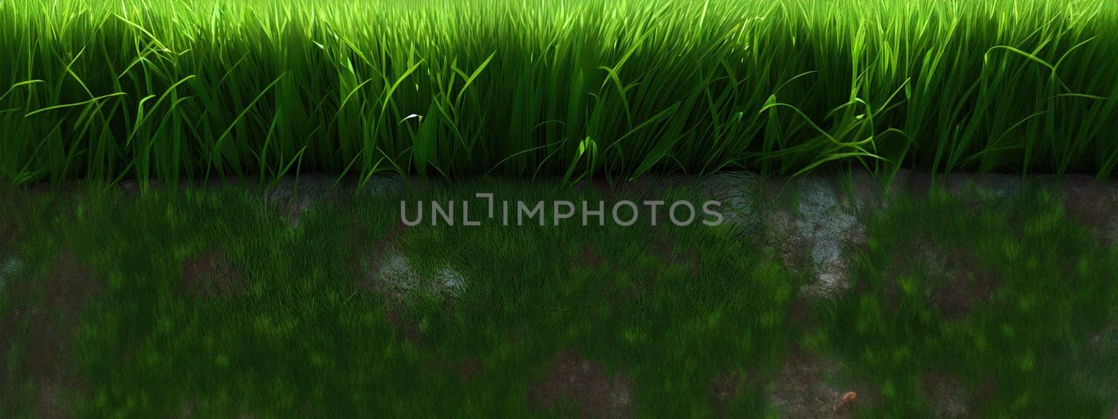 Green field, tree and blue sky.Great as a background,web banner. Generative AI. by Benzoix