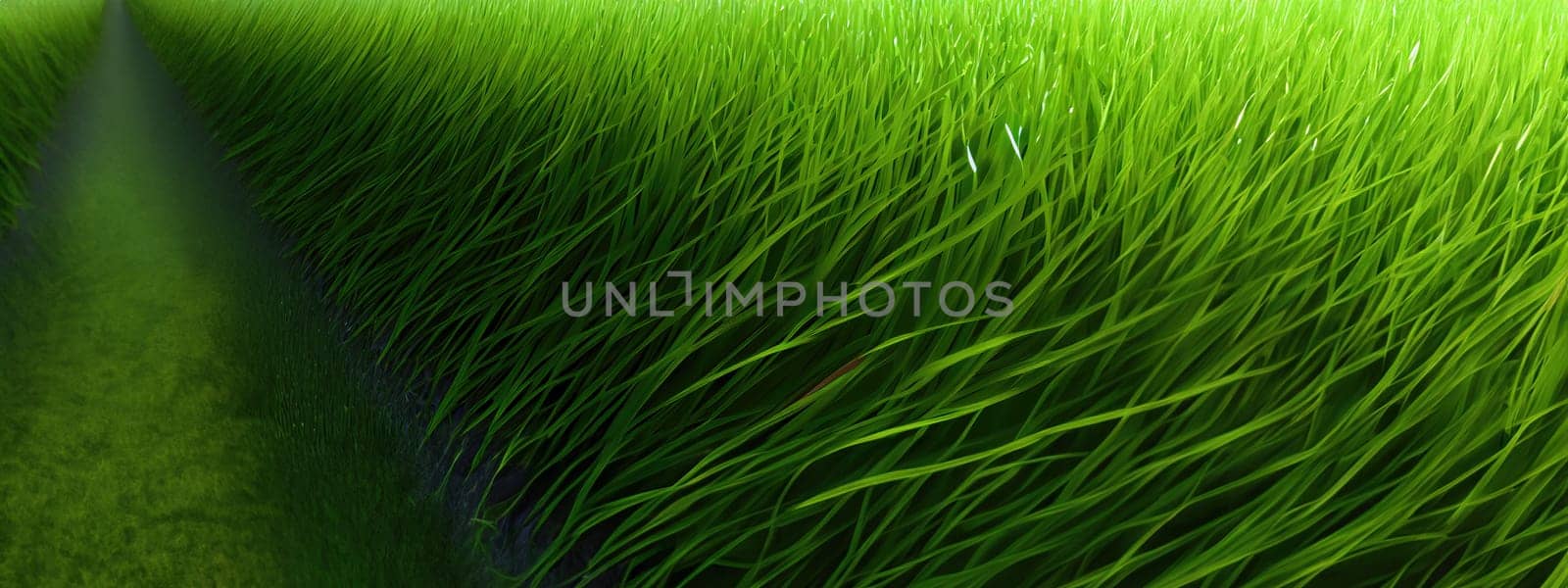 Green field, tree and blue sky.Great as a background,web banner. Generative AI