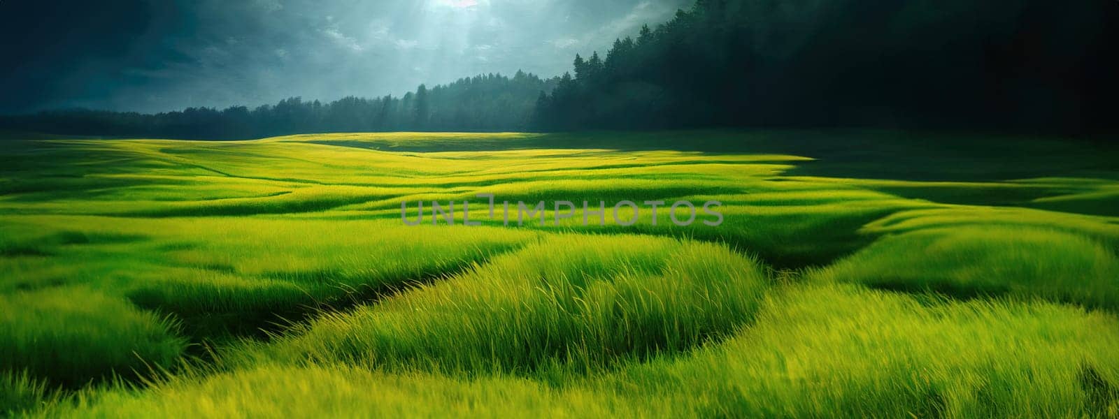 Green field, tree and blue sky.Great as a background,web banner. Generative AI