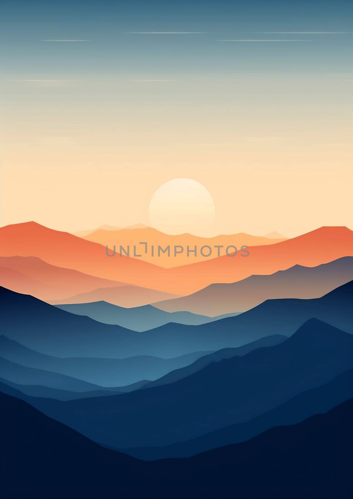 Sunset morning blue hill illustration landscape nature sky silhouette mountains view sunrise by Vichizh