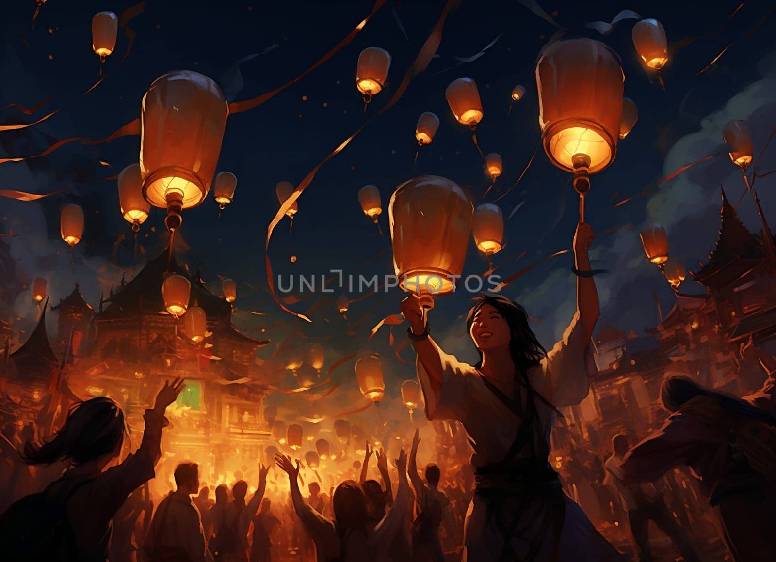 Night lantern balloon celebration religion sky by Vichizh