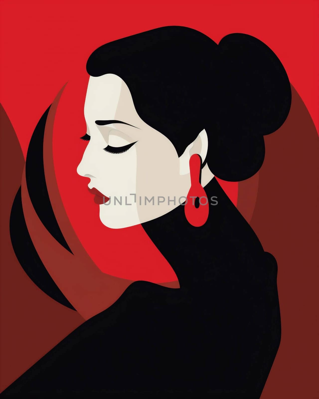 female woman glamour lip brunette fashion portrait poster model background red vintage. Generative AI. by Vichizh