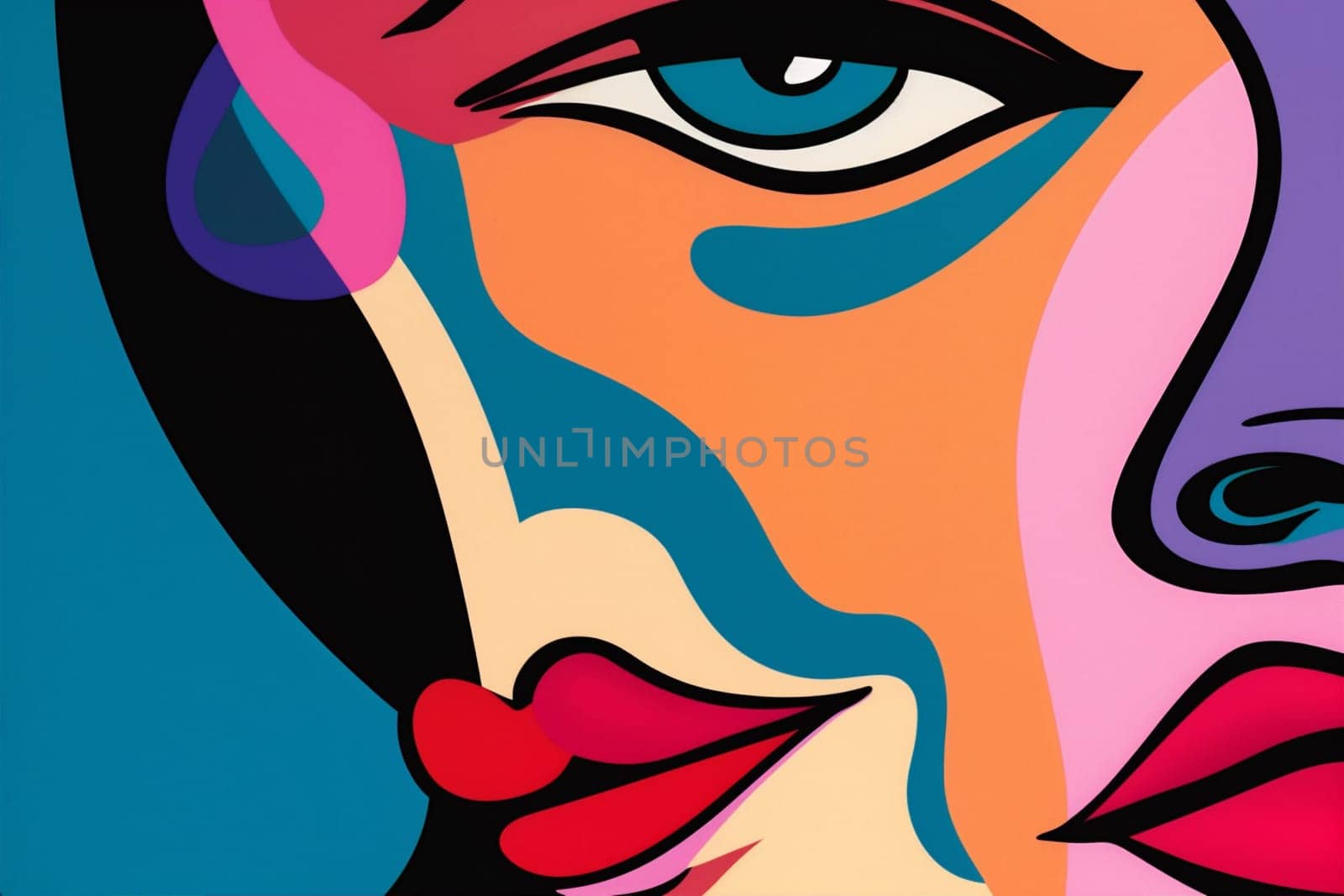 cubist woman face fashion modern abstract portrait black poster cubism graphic. Generative AI. by Vichizh