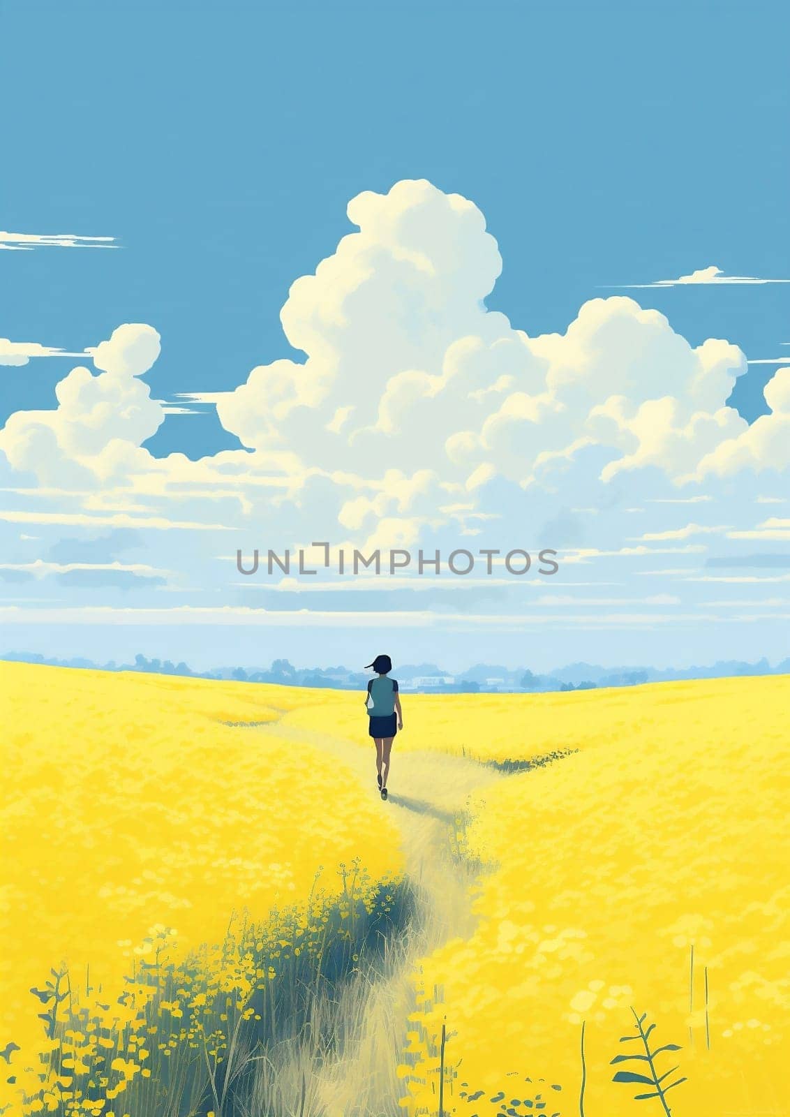 Field summer spring landscape female sky nature beauty yellow girl by Vichizh