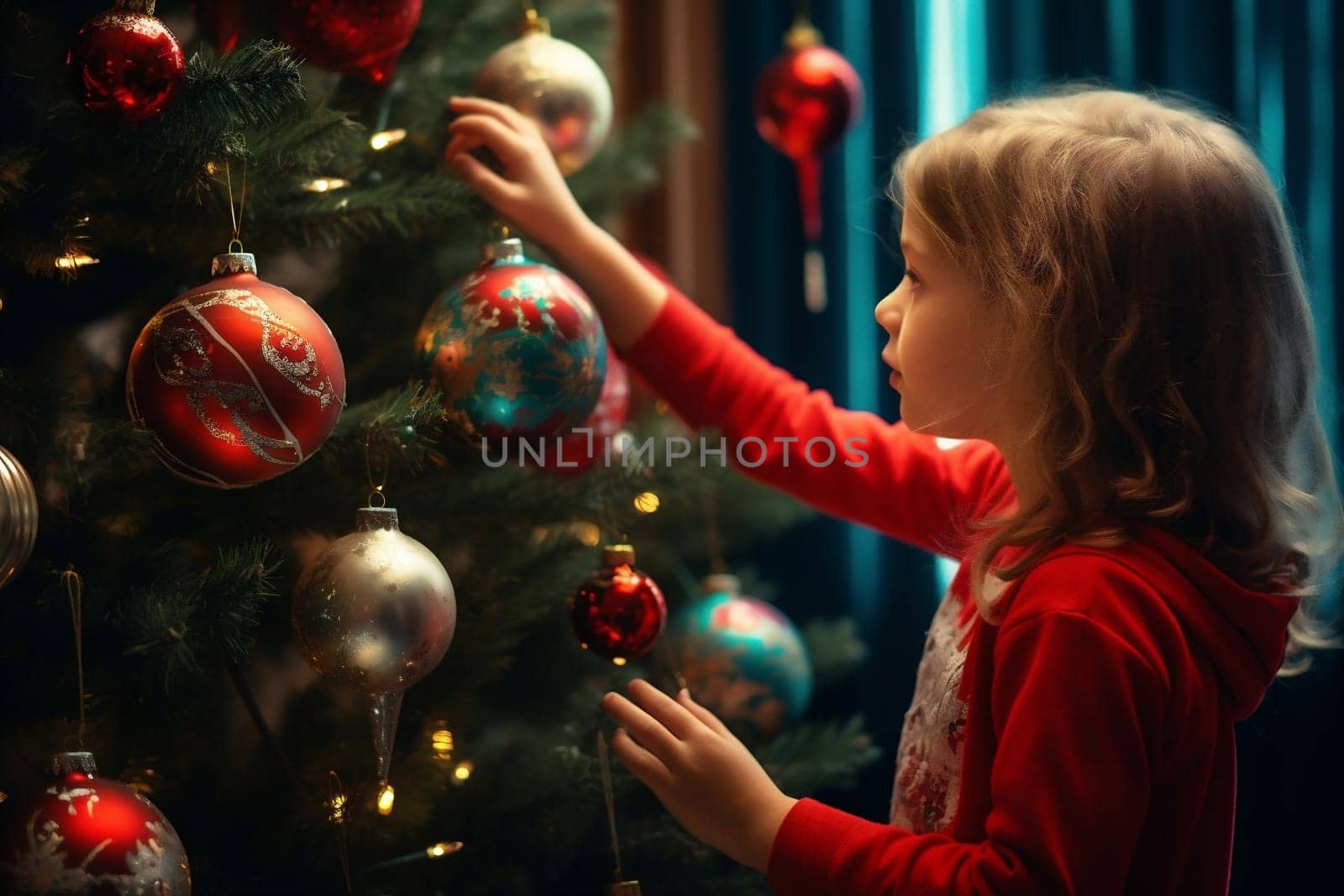 Children home person beautiful tree girl young christmas celebration kid holiday caucasian decorate gift family winter year new little