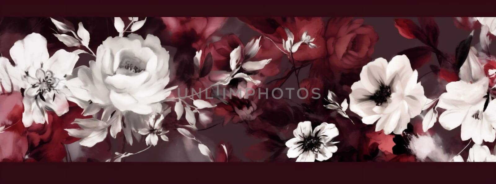 flower beauty vintage wallpaper background decoration bouquet nature burgundy dark peony. Generative AI. by Vichizh