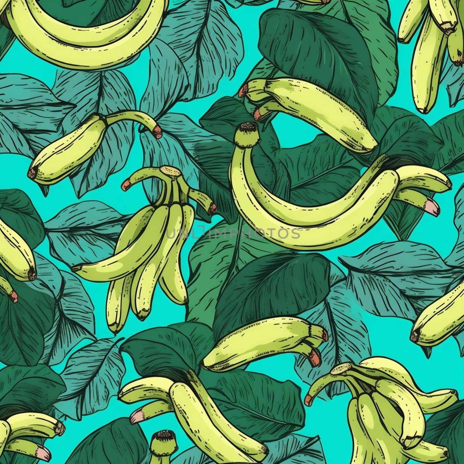 blue pattern banana food tasty yellow sweet background fresh fruit trendy. Generative AI. by Vichizh