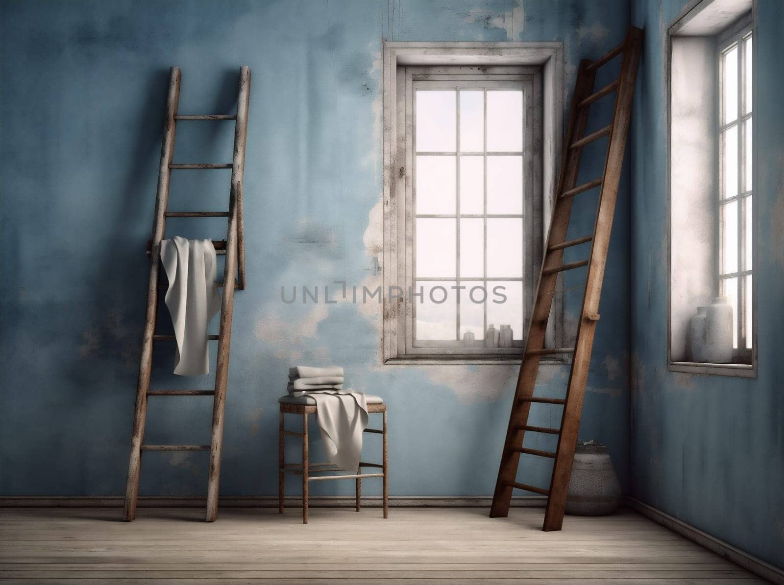 easel blue tool artistic gallery oil painting chair art creative paint brush workshop abstract home design craft contemporary workspace artist. Generative AI.