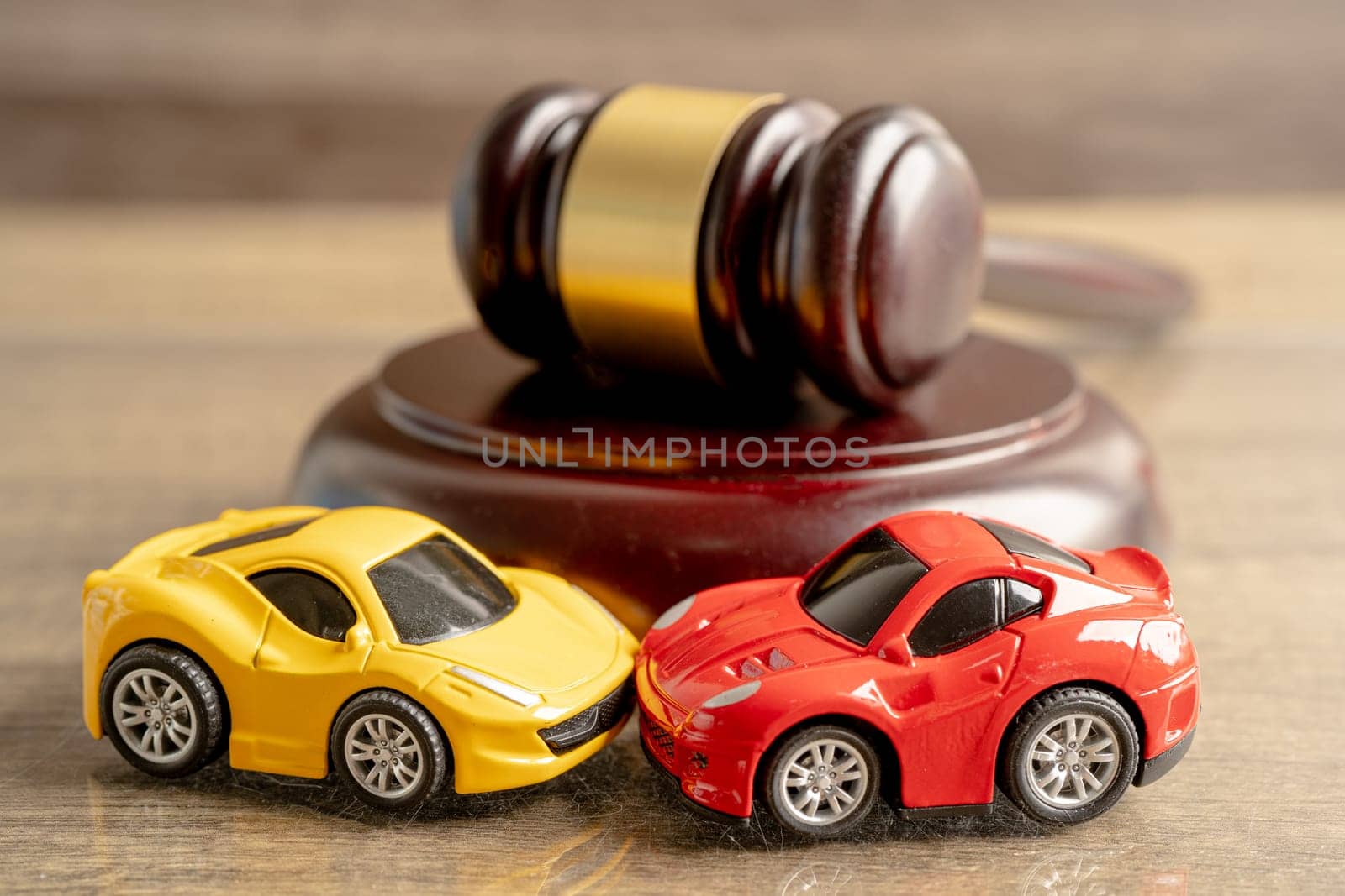 Bangkok, Thailand, January 1, 2023 Hammer gavel judge with car vehicle accident, insurance coverage claim lawsuit court case. by pamai