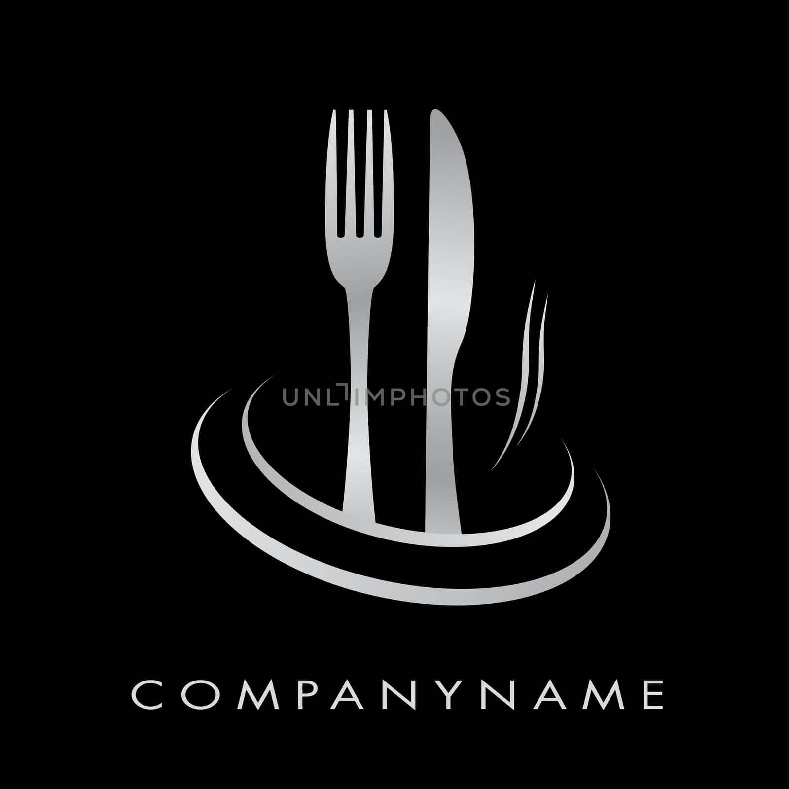 Symbole restauration couleur, avec couteau, fourchette et fumée saveur