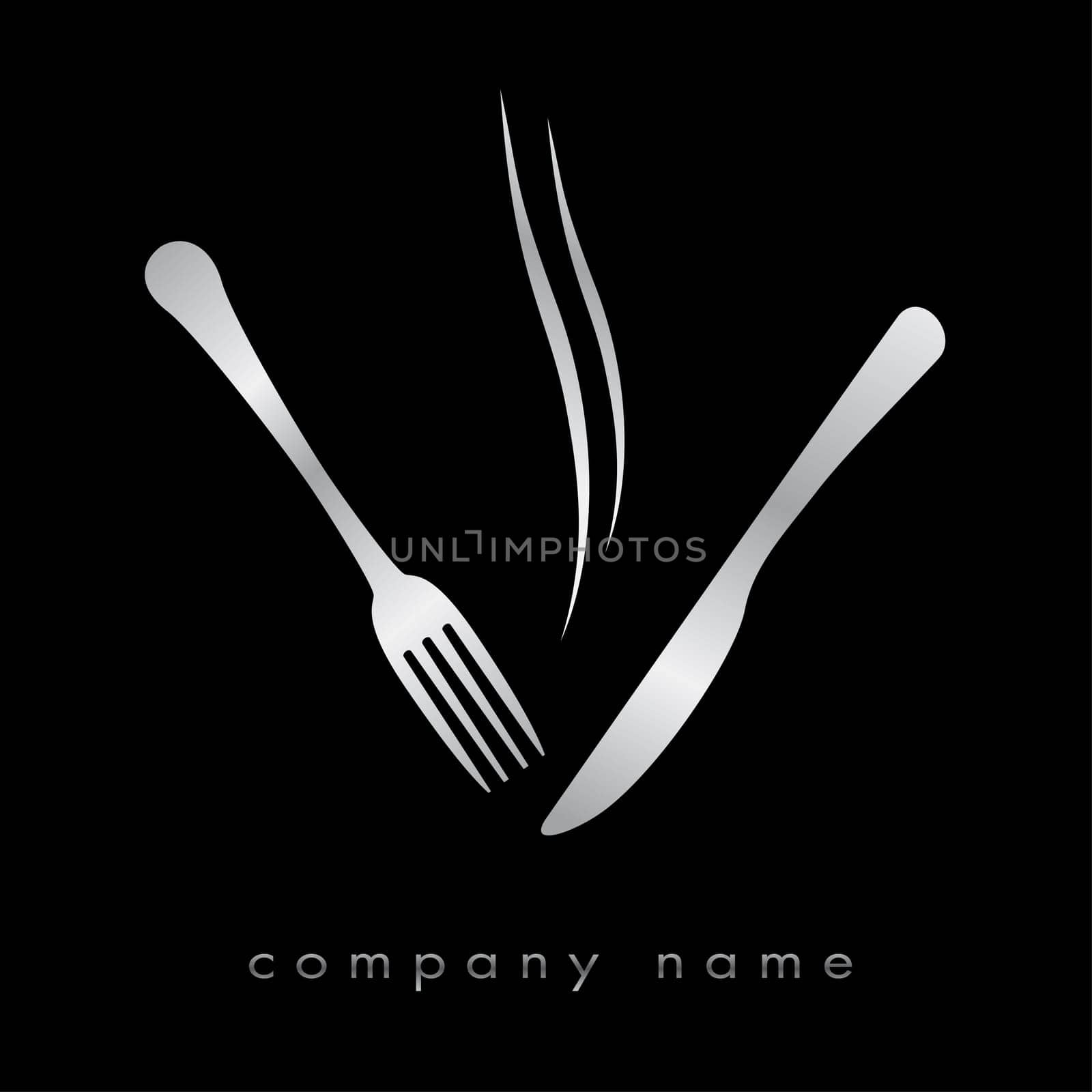 symbolise restaurant argent,avec couteau,fourchette,fumée saveur