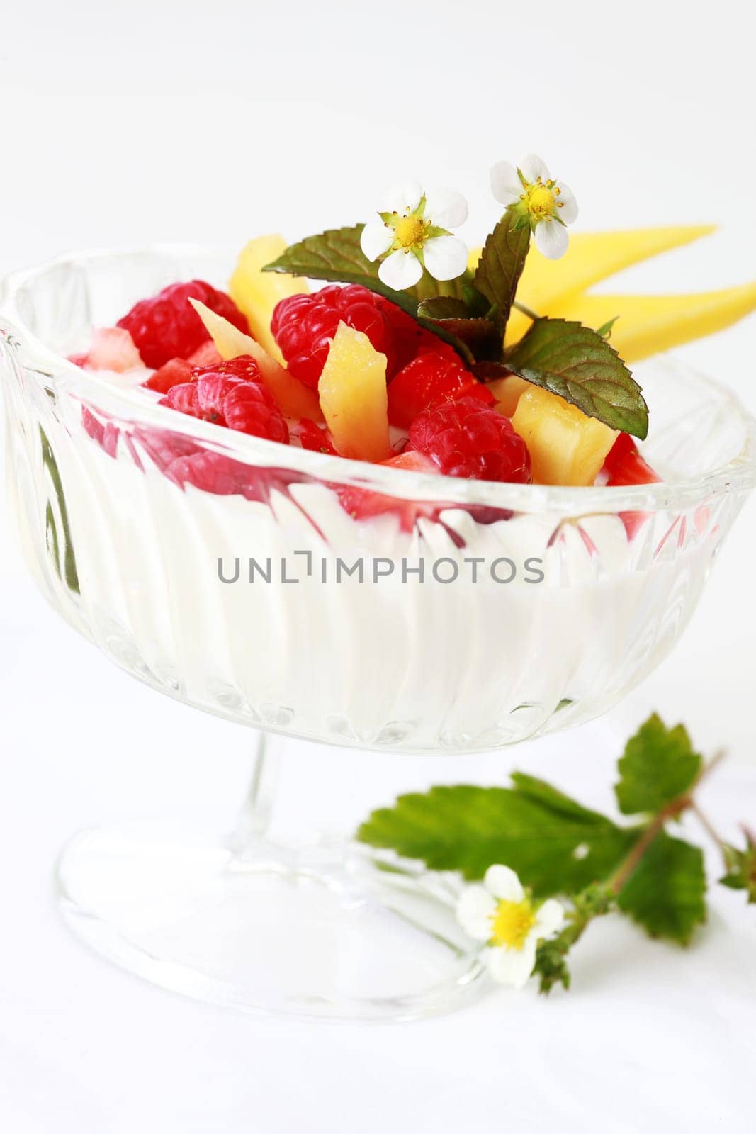 Natural yogurt with fresh fruits for breakfast or as dessert