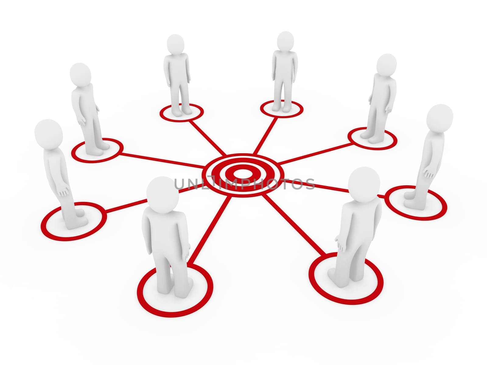 3d human men connection team teamwork circle red