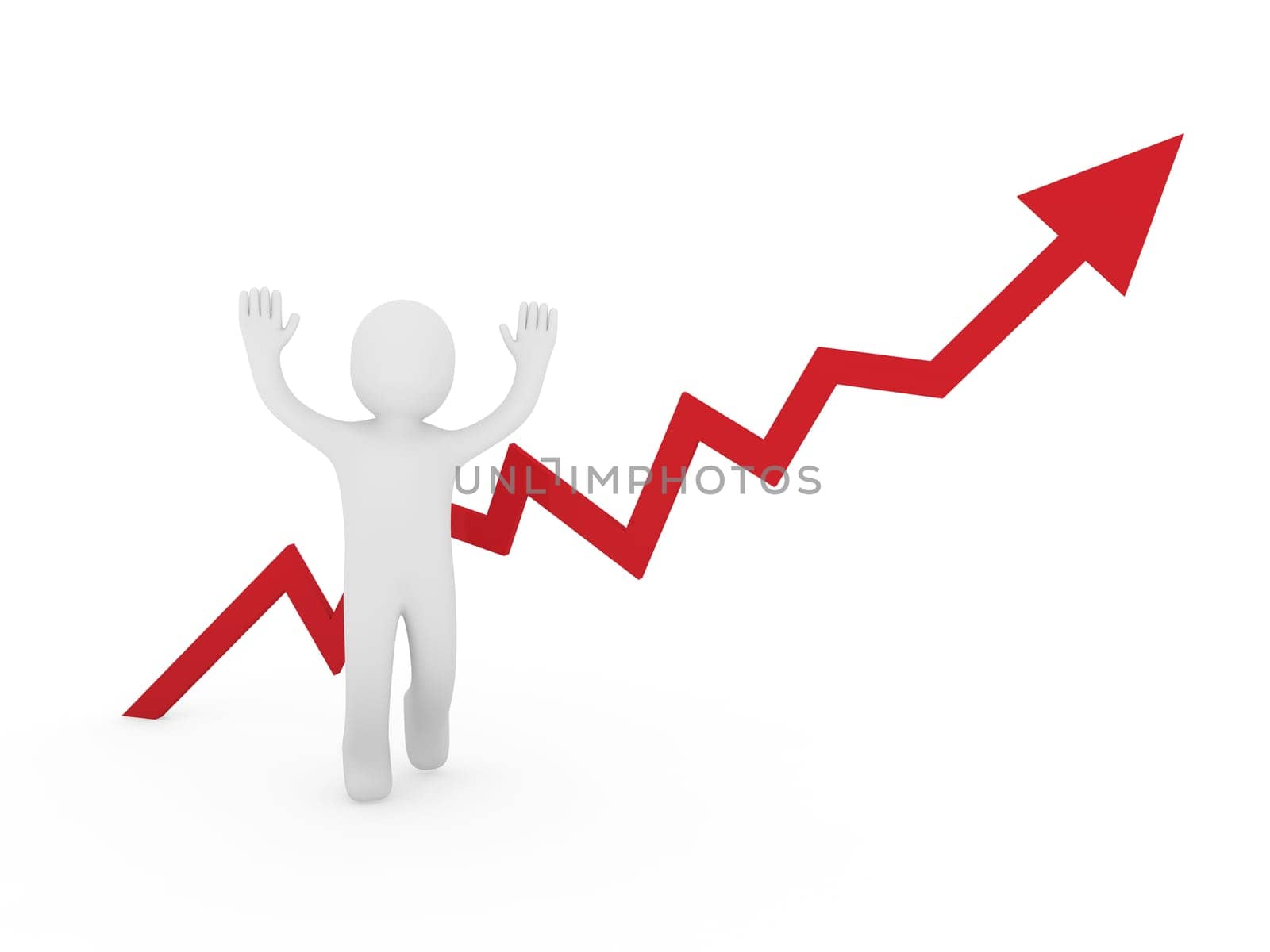 3d human man red graph arrow forward business