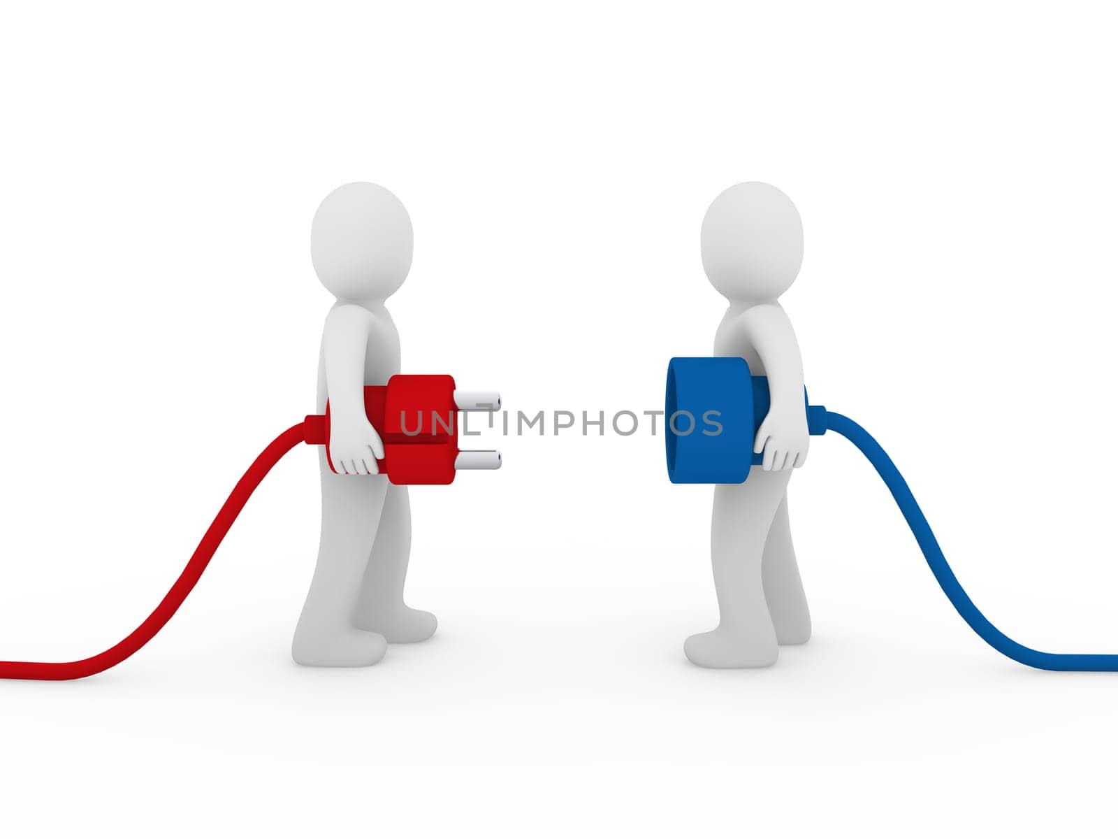 3d men human plug red blue cable energy