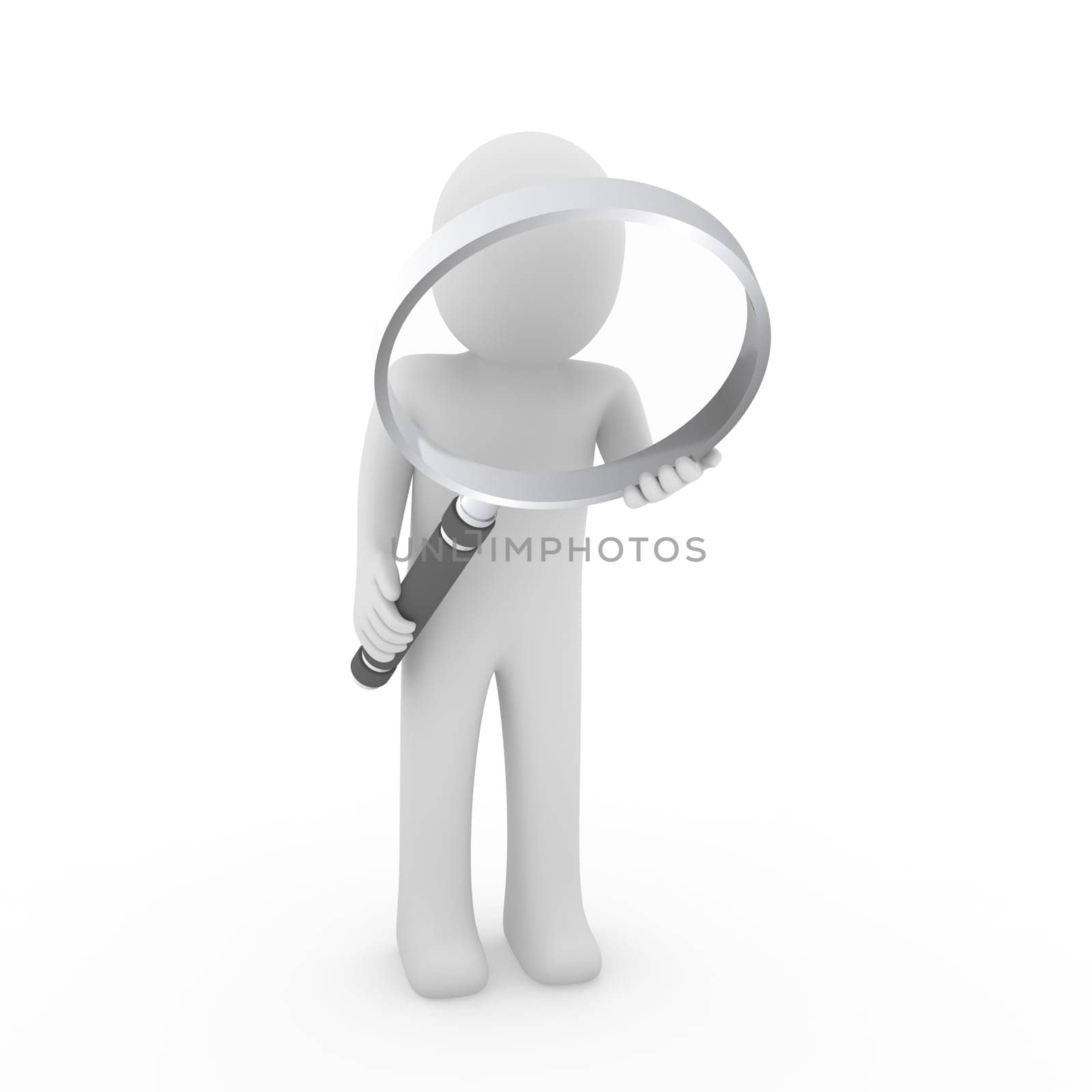 3d man human search magnifying glass lens seek